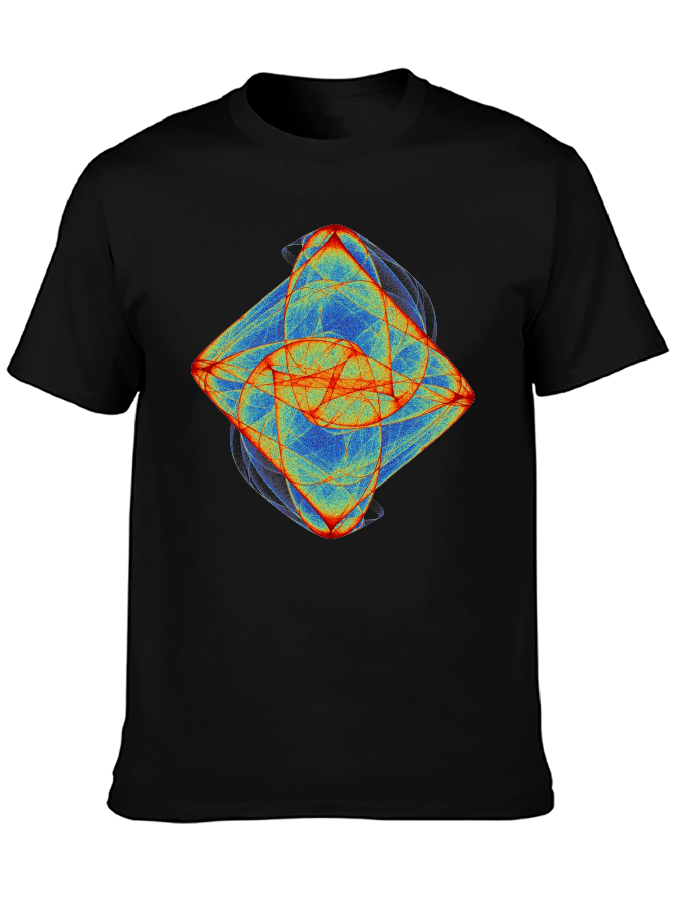 Black Abstract Fractal Graphic Tee - Black Cotton T-Shirt view 3