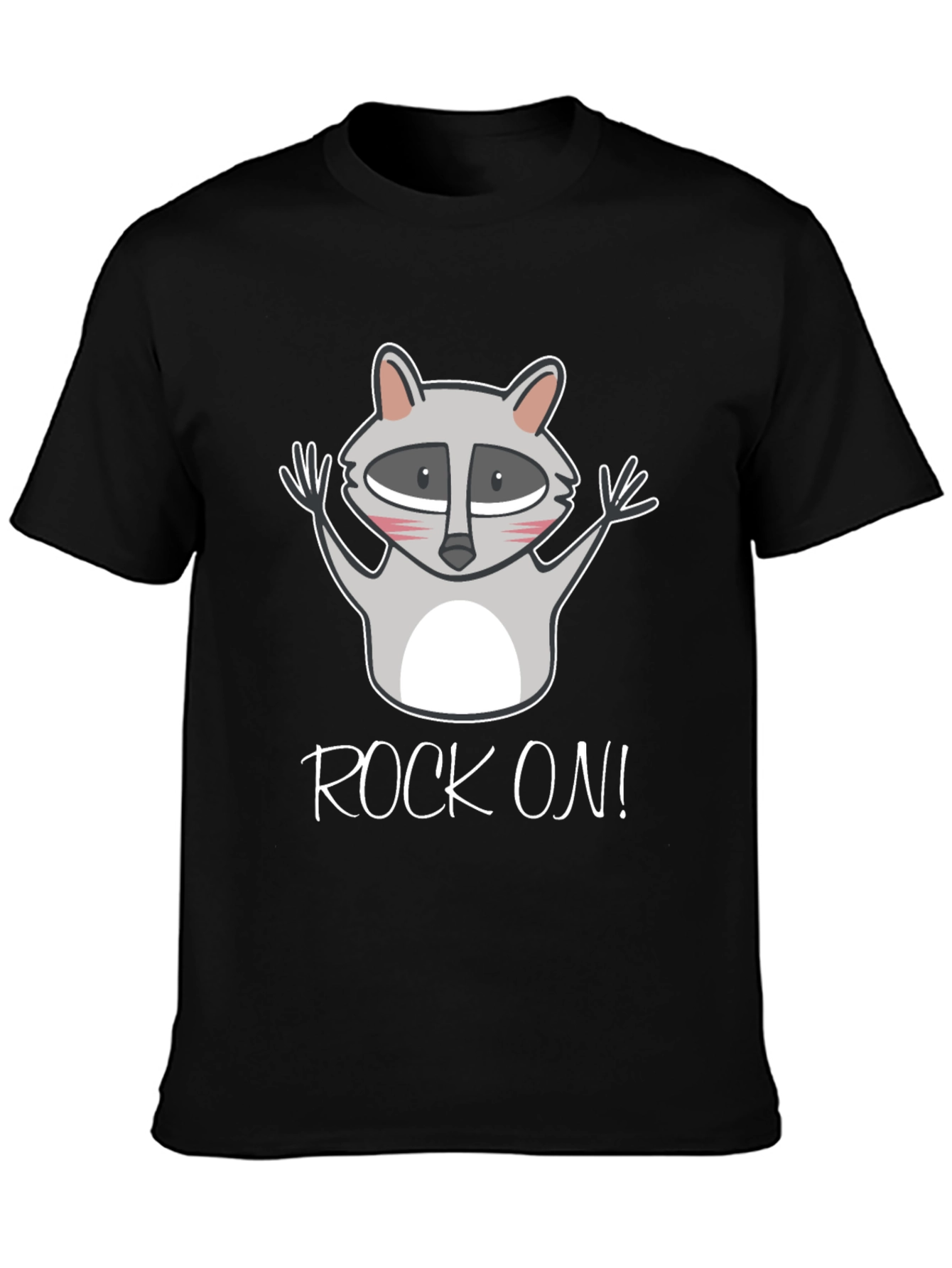 Black Rock On Raccoon Graphic Tee - Black Cotton T-Shirt view 3