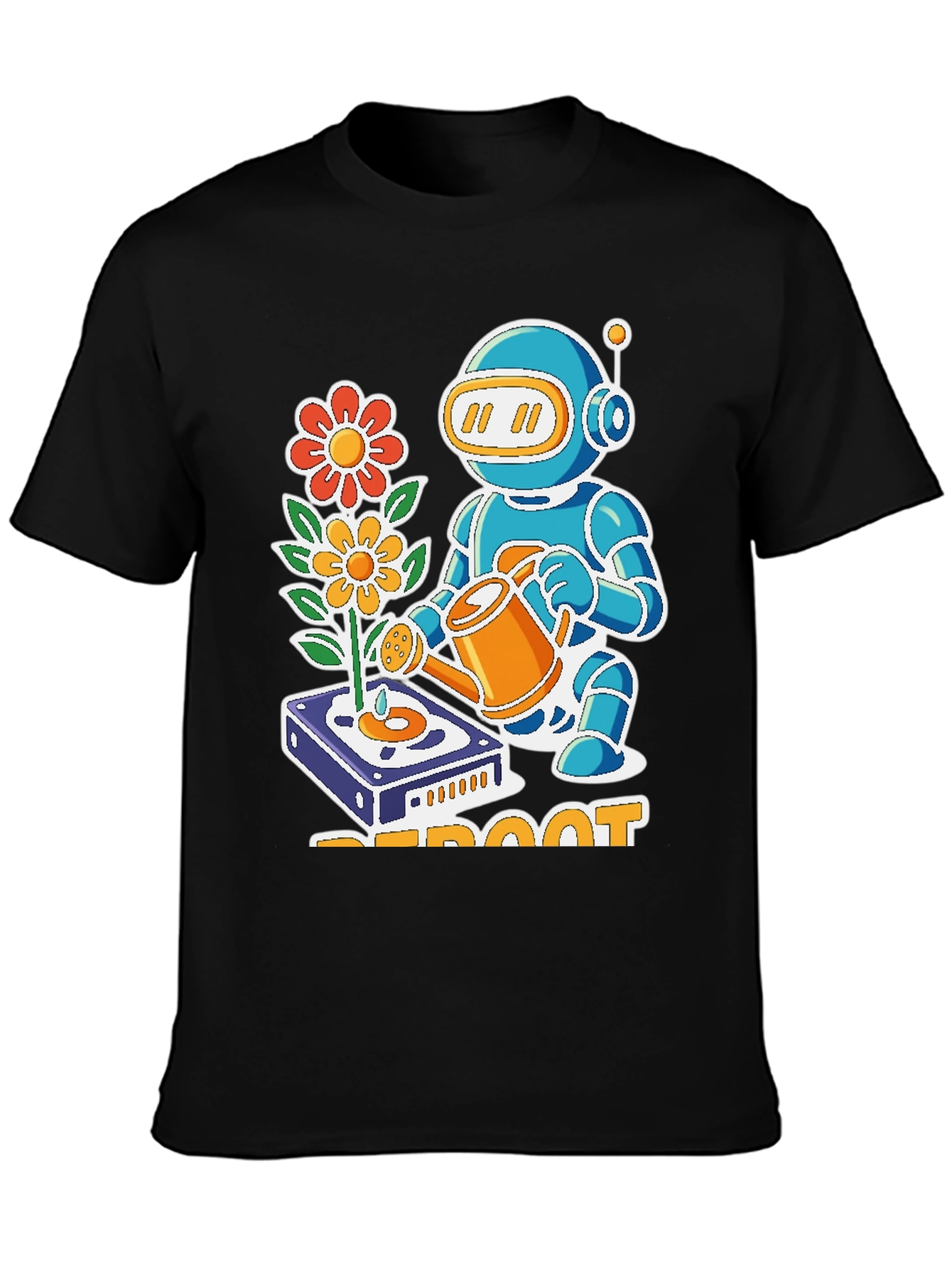 Black Reboot Robot Gardener Graphic T-Shirt - Black view 3