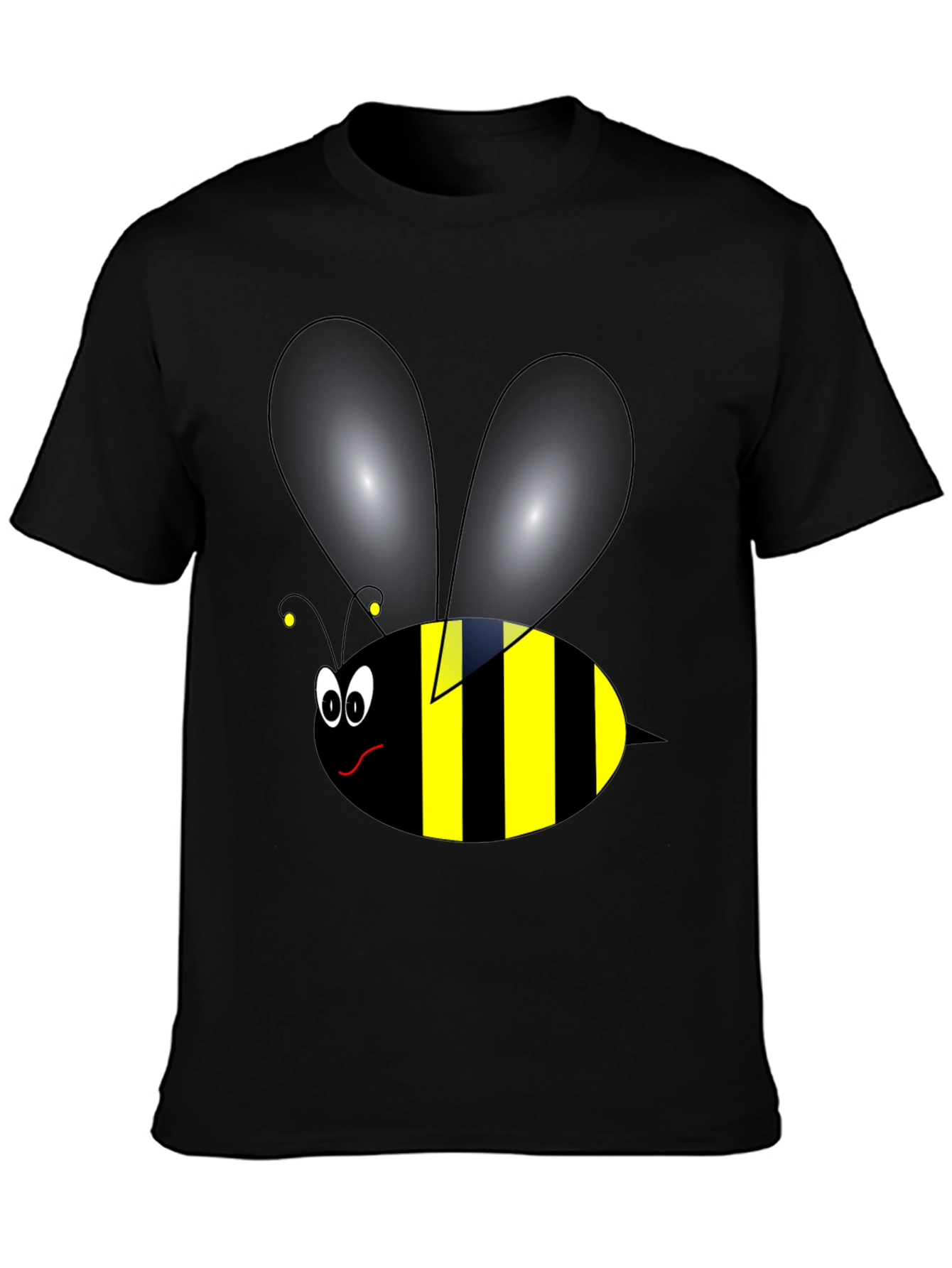 Black Funny Cartoon Bee Graphic Tee - Black Cotton view 3