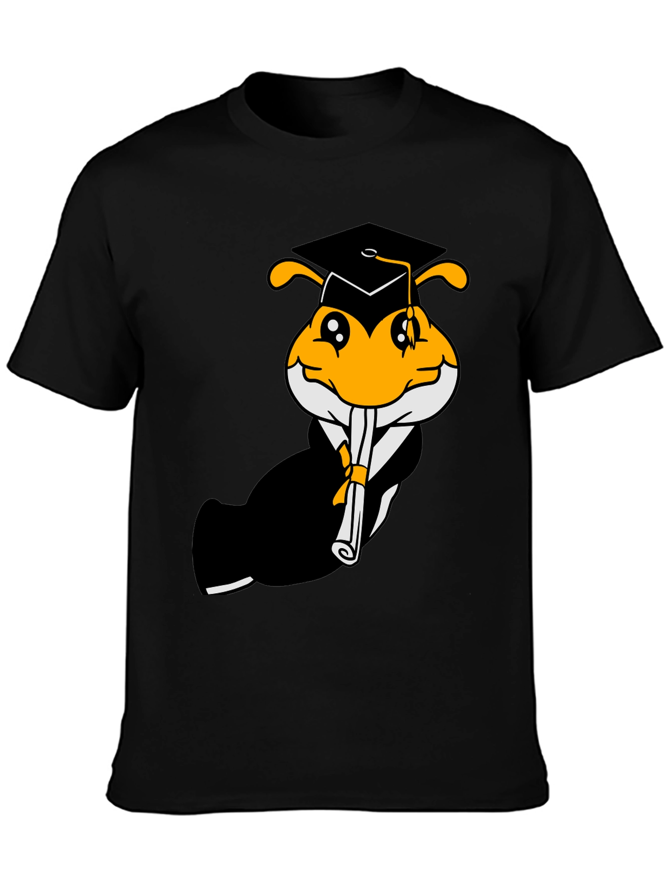 Black Graduation Bee Graphic Tee - Black Cotton T-Shirt view 3