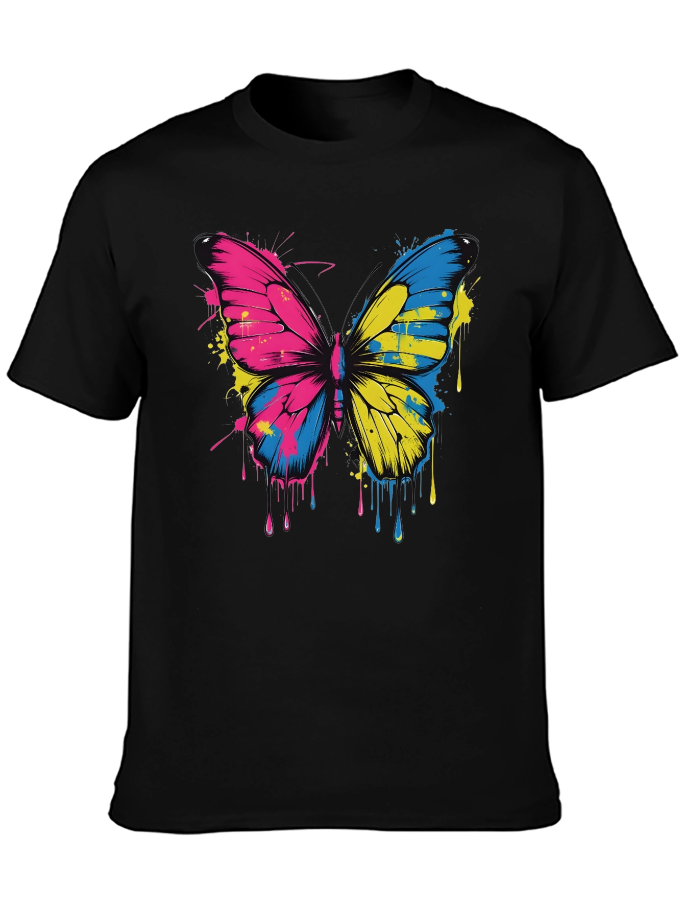 Black Butterfly Splash Tee - Colorful Graphic T-Shirt view 3