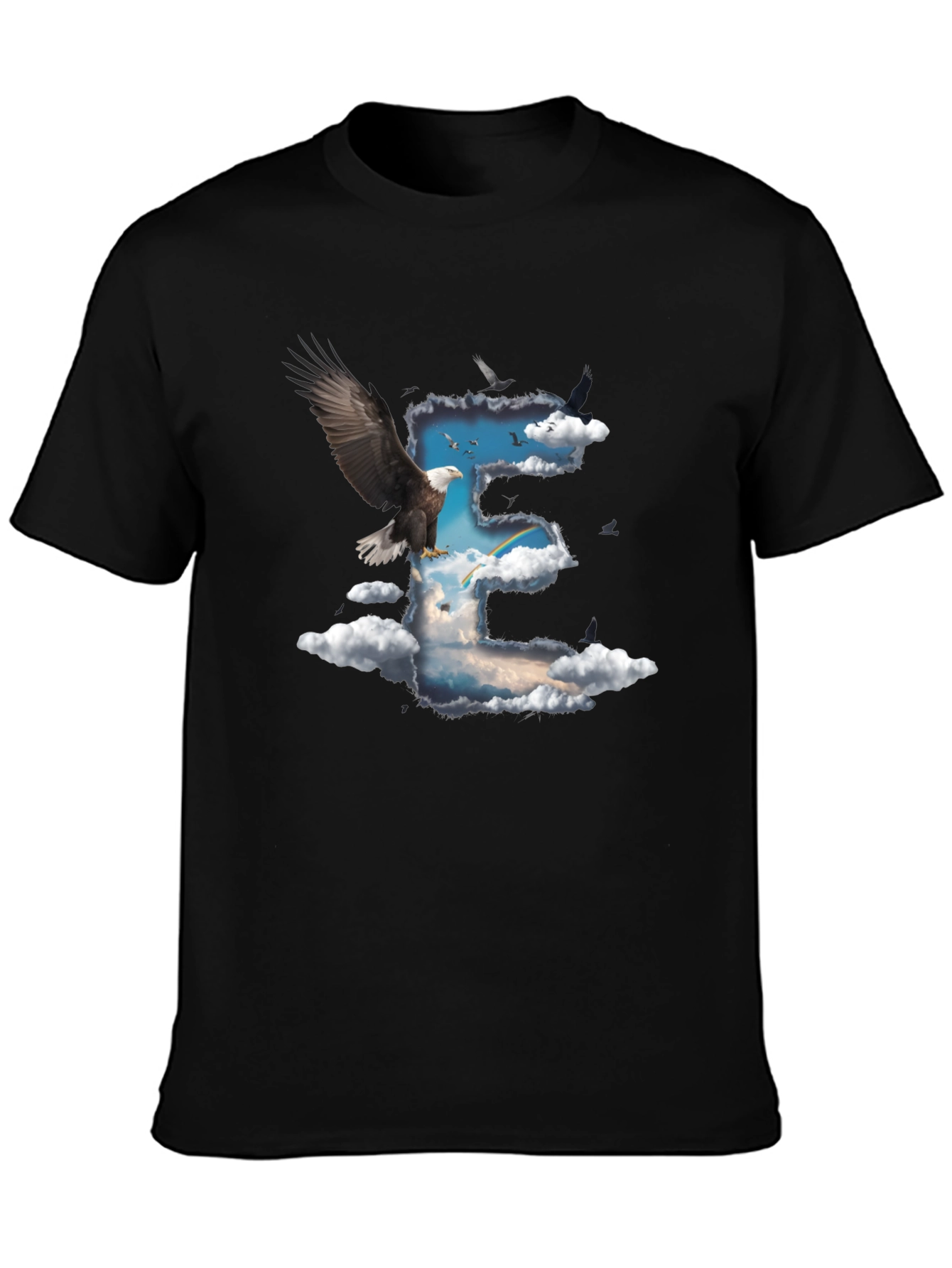 Black Eagle & Clouds Graphic Tee - Black Cotton view 3