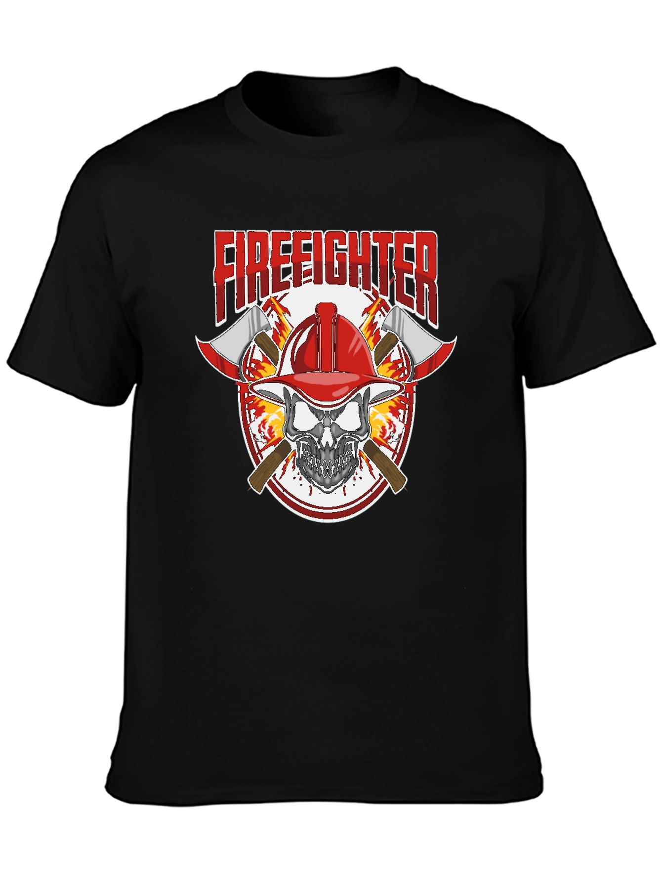 Black Firefighter Skull Graphic Tee view 3