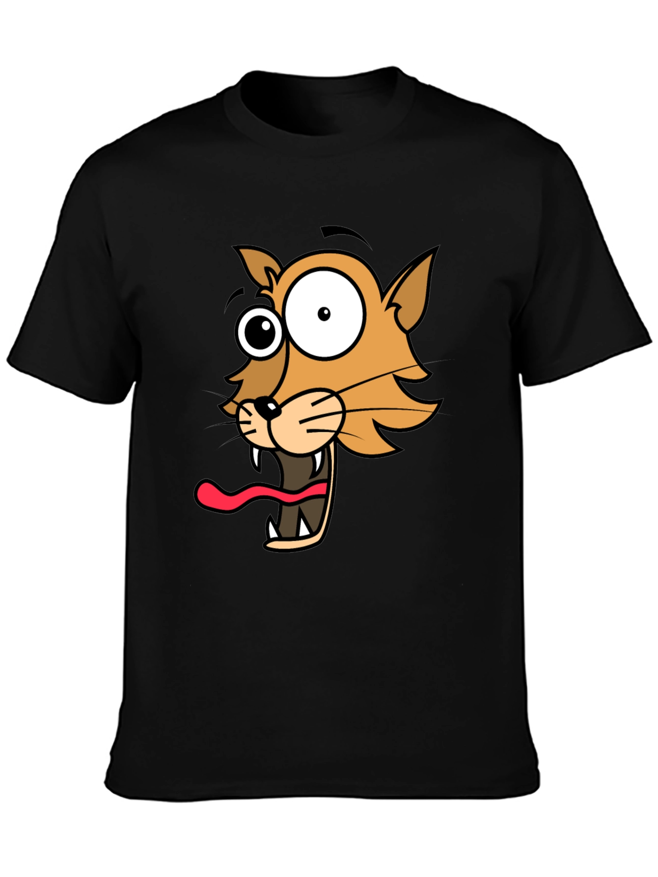 Black Cartoon Cat Graphic Tee - Hilarious Crazy Cat T-Shirt view 3