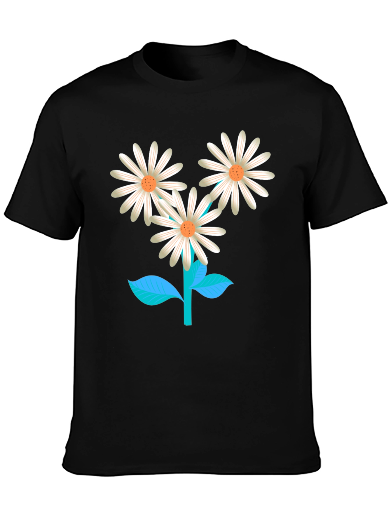 Black Floral Graphic T-Shirt: Daisy Design view 3