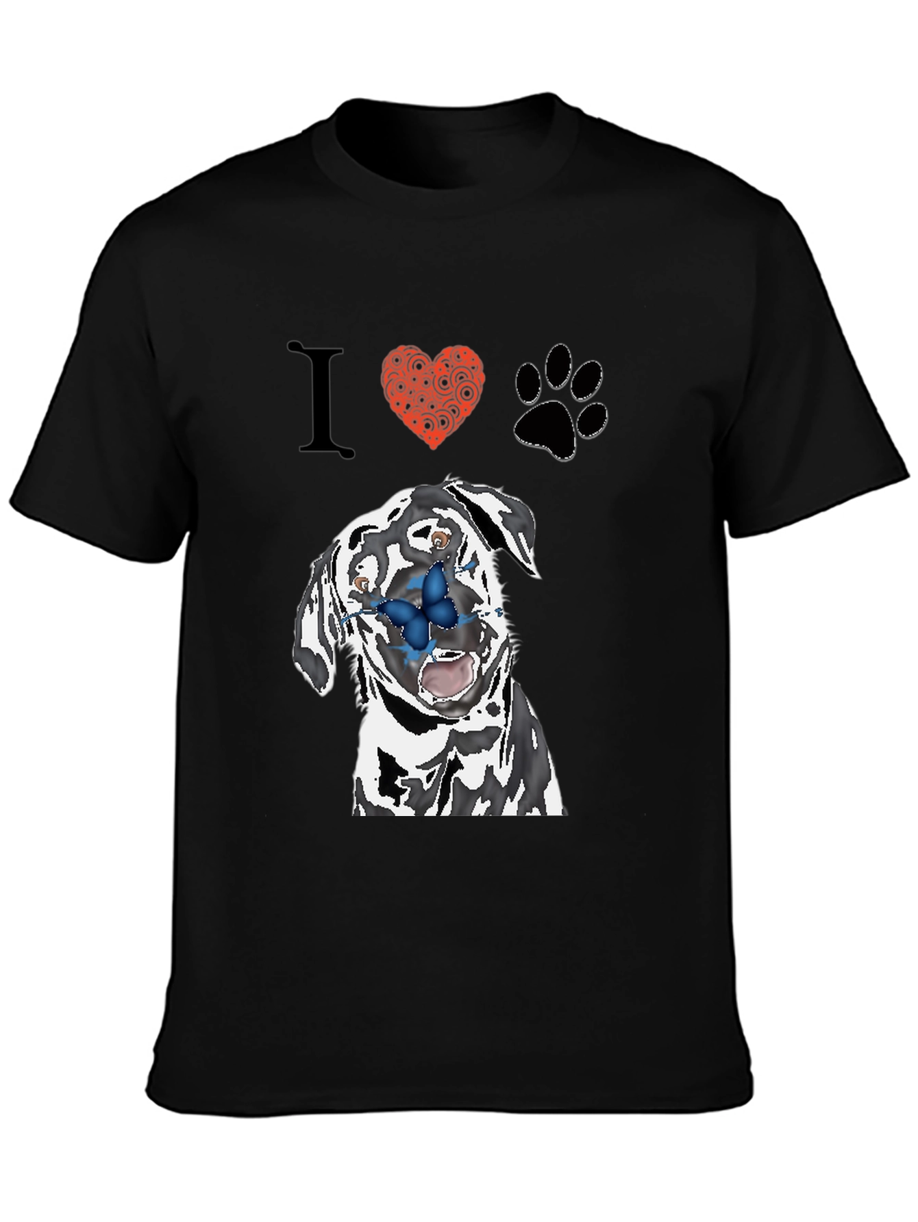 Black I Heart Pups T-Shirt: Black Tee with Dalmatian Graphic view 3