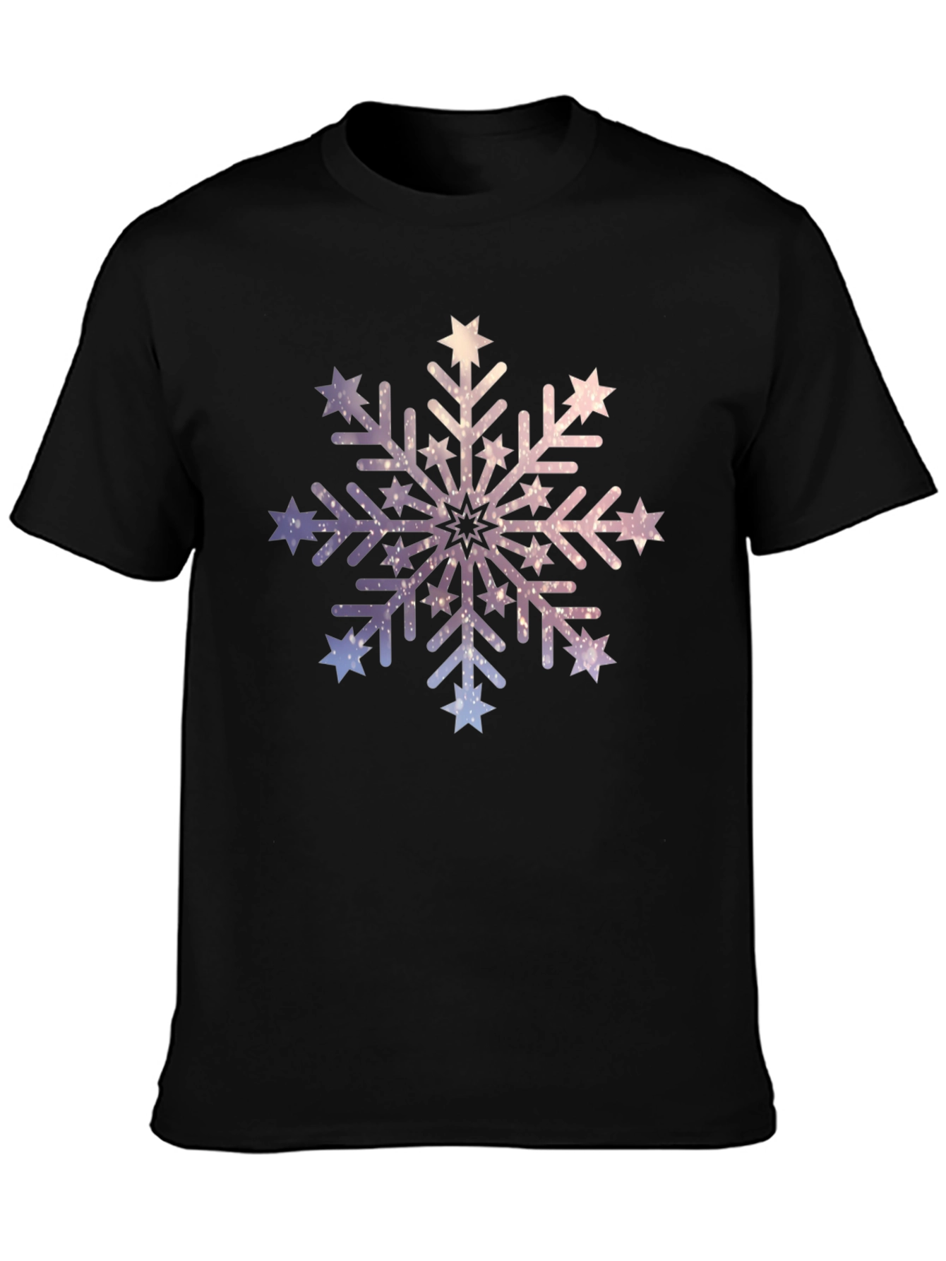 Black Stylish Galaxy Snowflake Graphic T-Shirt view 3