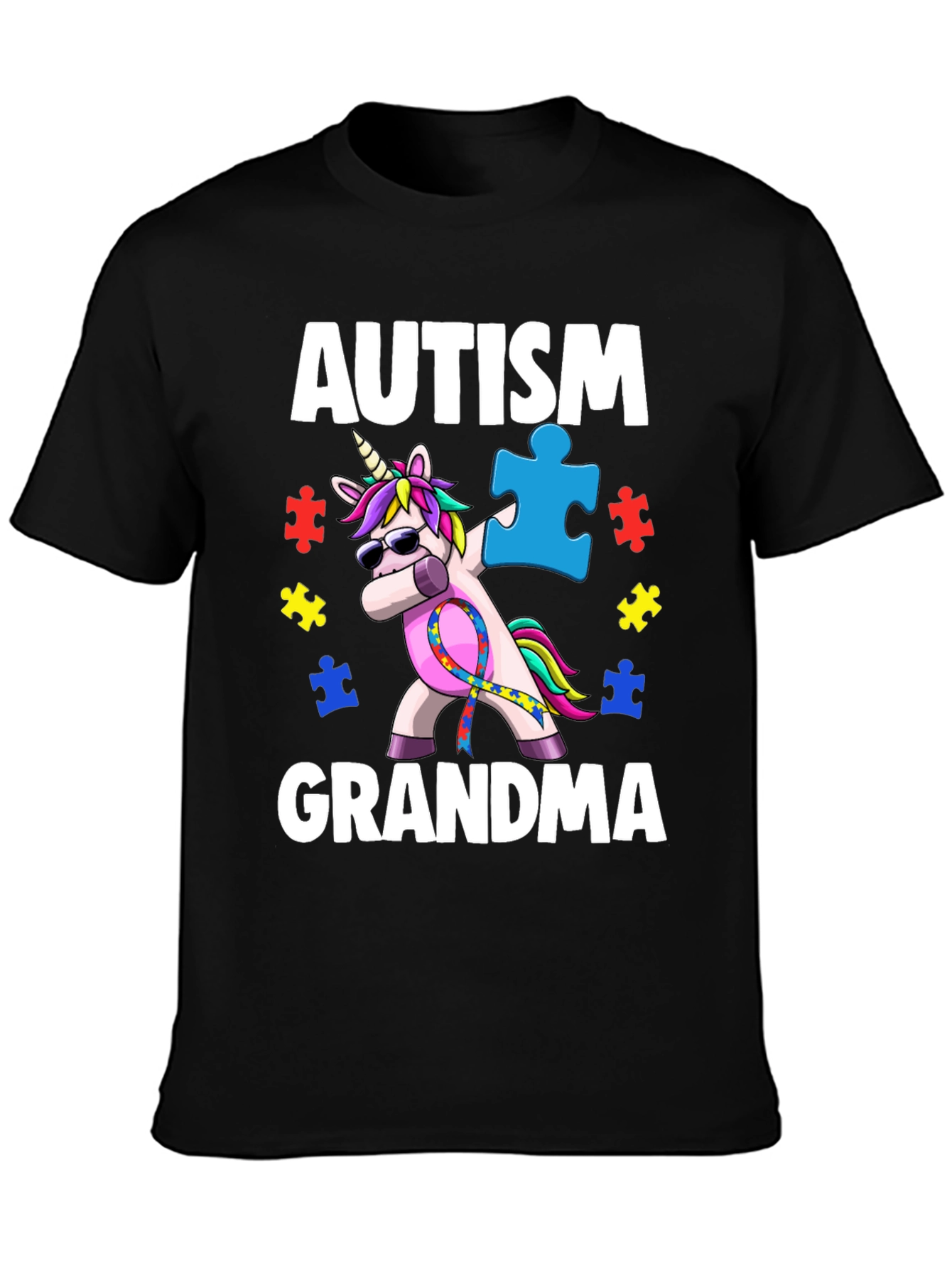 Black Autism Grandma Unicorn T-Shirt view 3