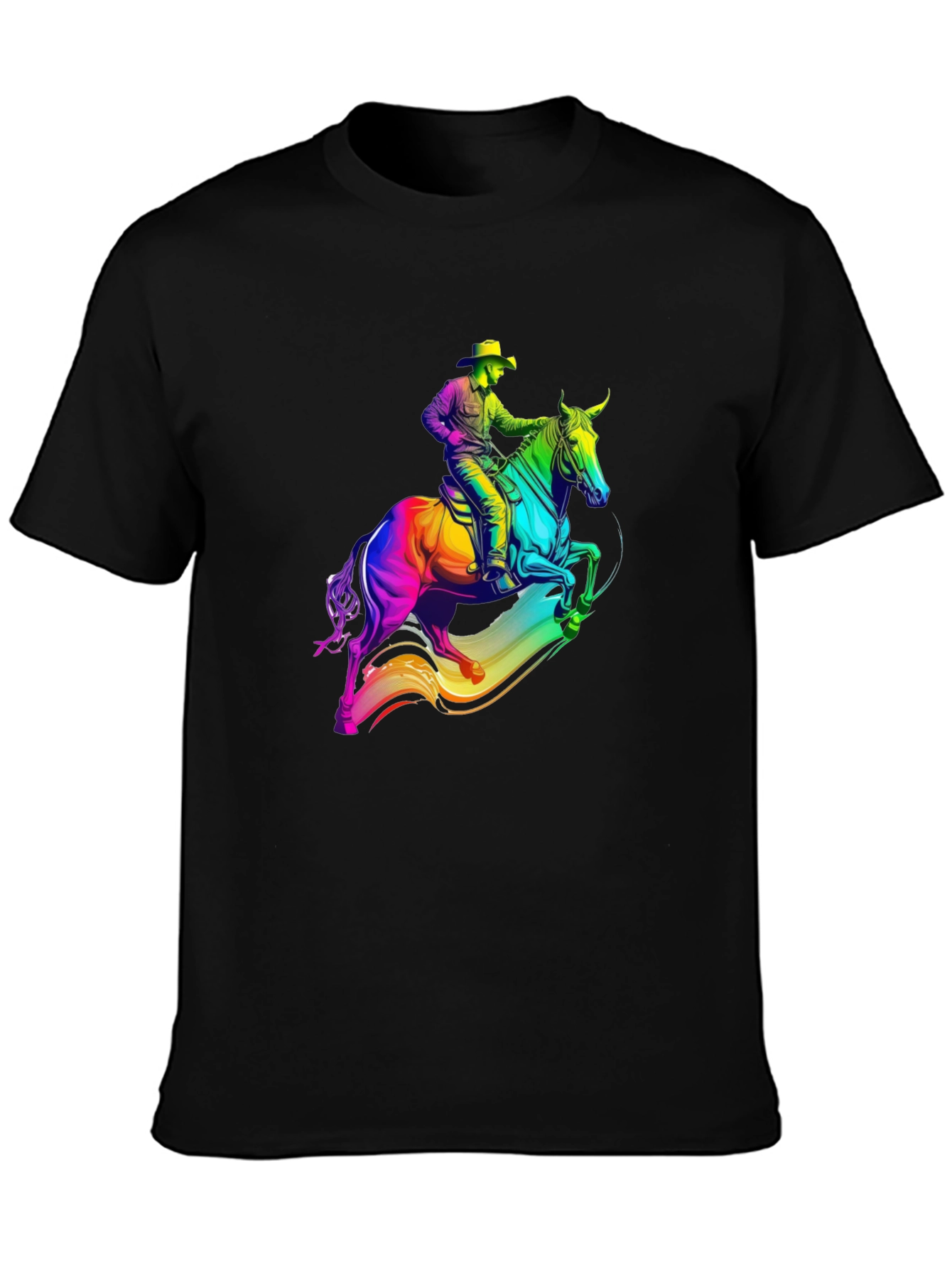 Black Rainbow Cowboy Horse Graphic T-Shirt view 3