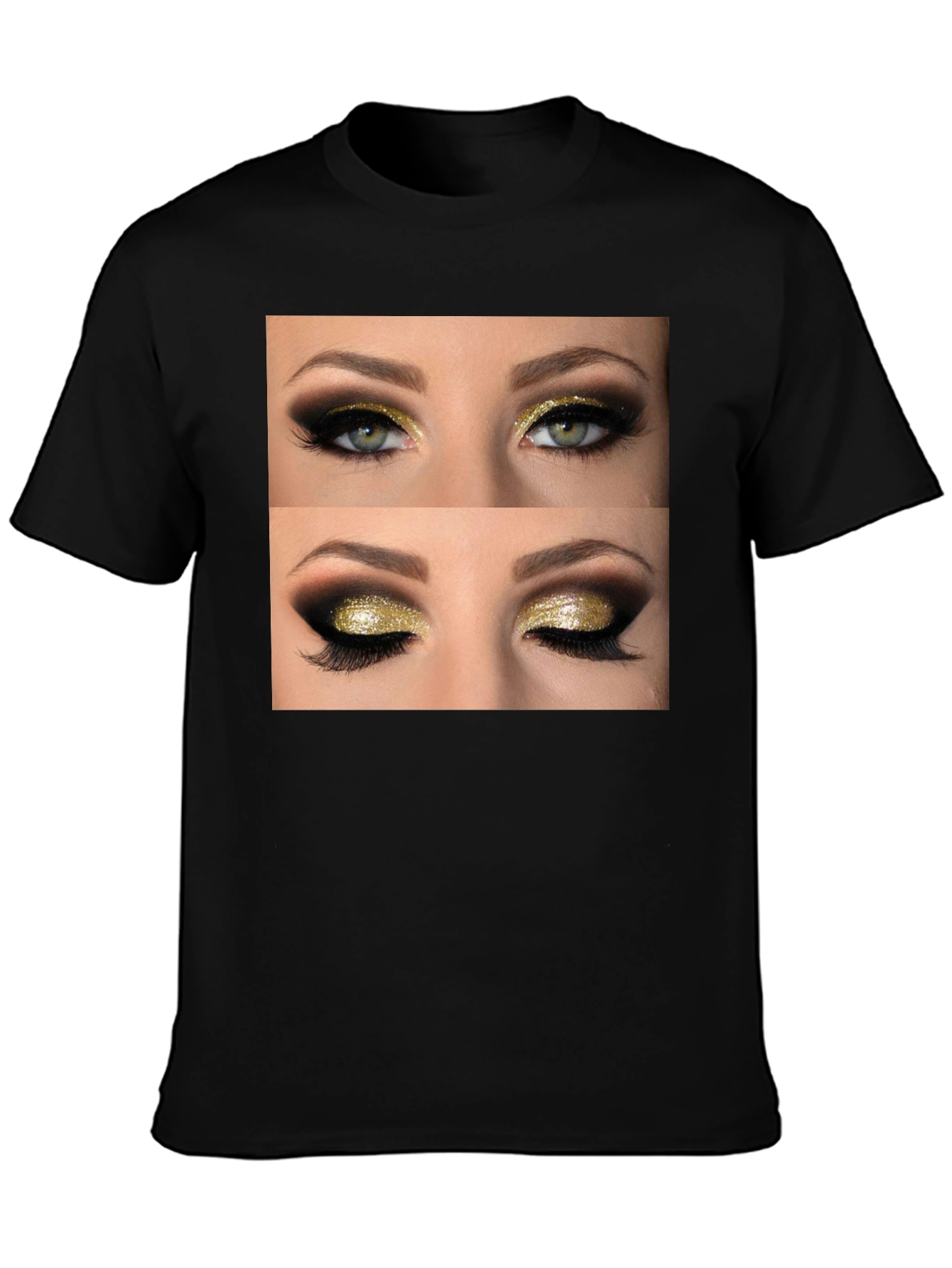 Black Glam Eyes Graphic Tee - Black Cotton Casual Wear view 3