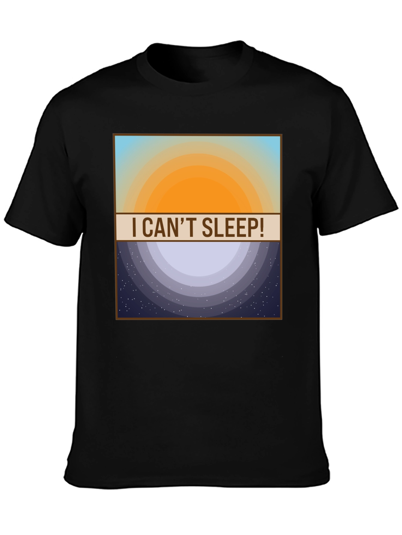 Black I Can't Sleep! T-Shirt - Day and Night Design view 3