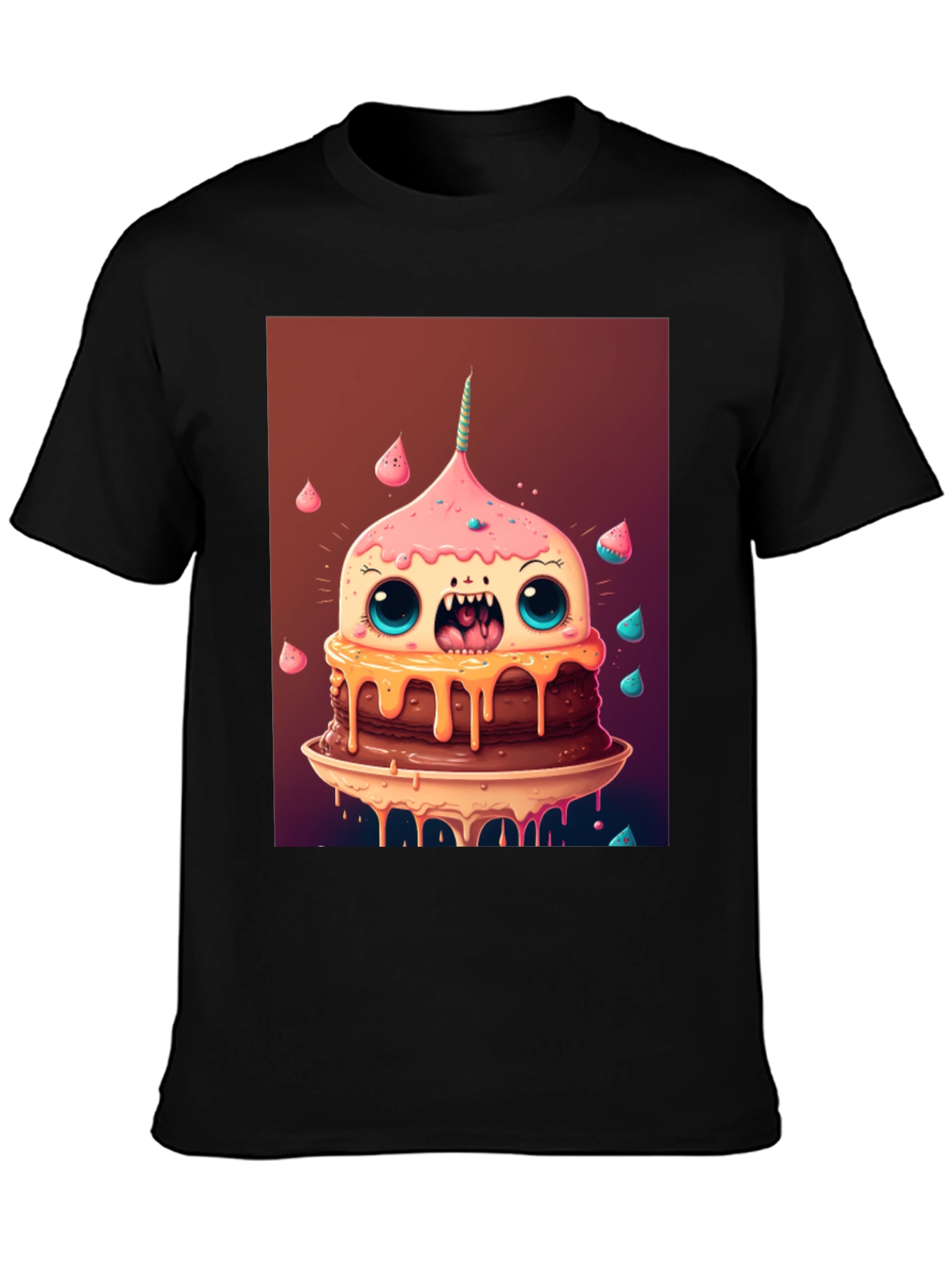 Black Monster Cake Graphic Tee - Unique Cartoon T-Shirt view 3