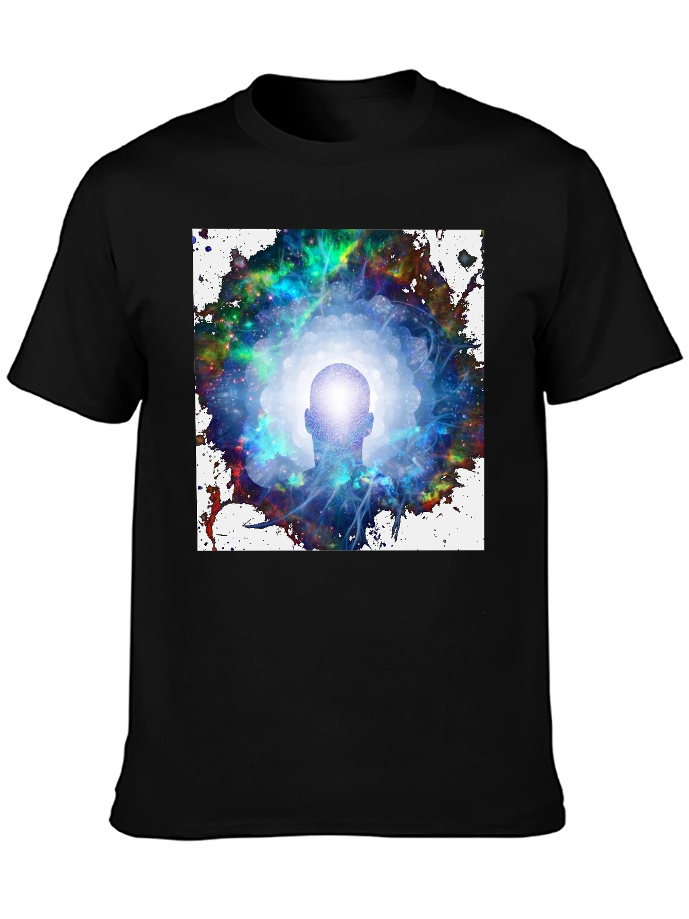 Black Mystical Head in Galaxy Men's Black T-Shirt view 3