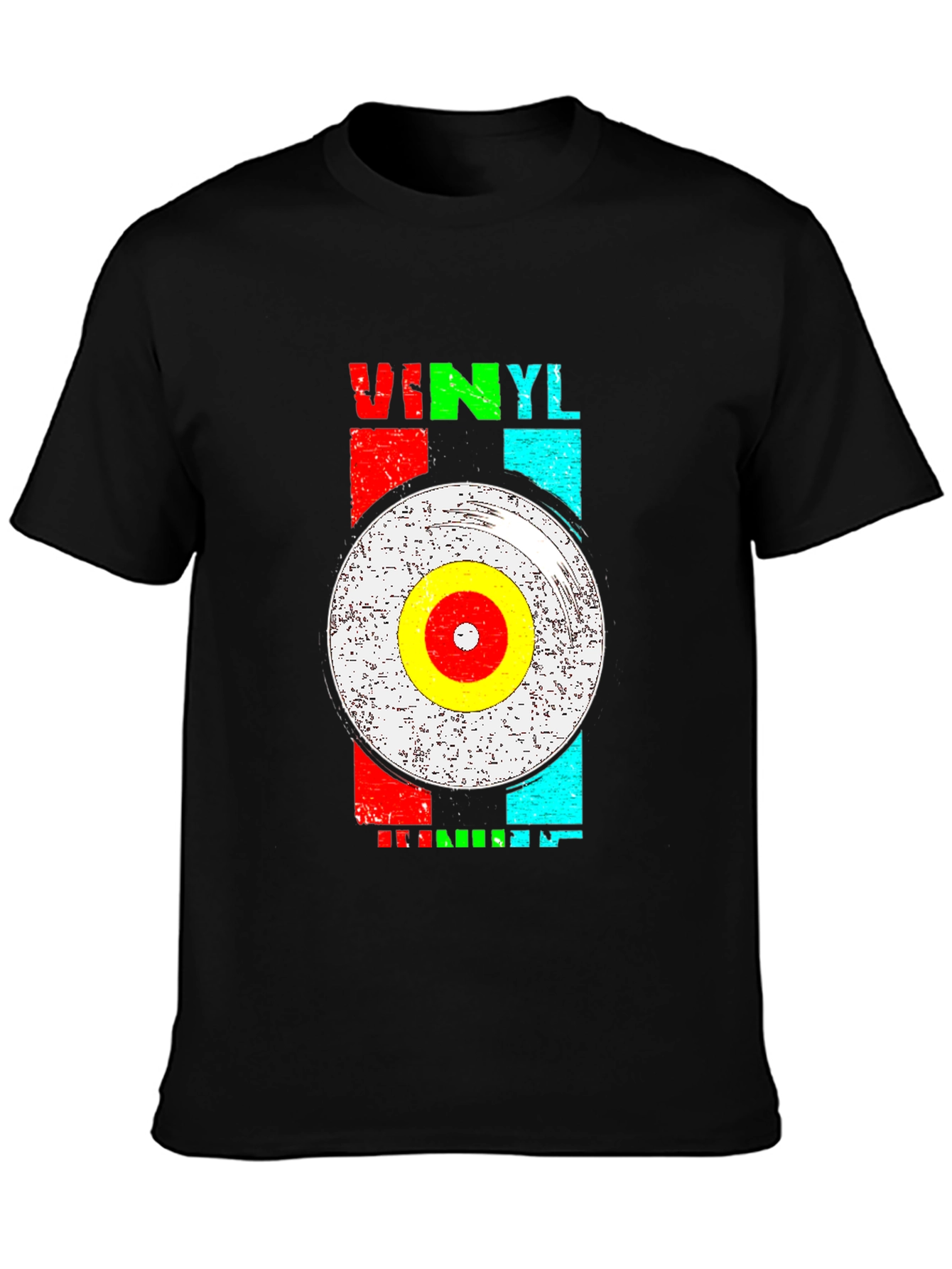 Black Retro Vinyl Record Graphic T-Shirt view 3