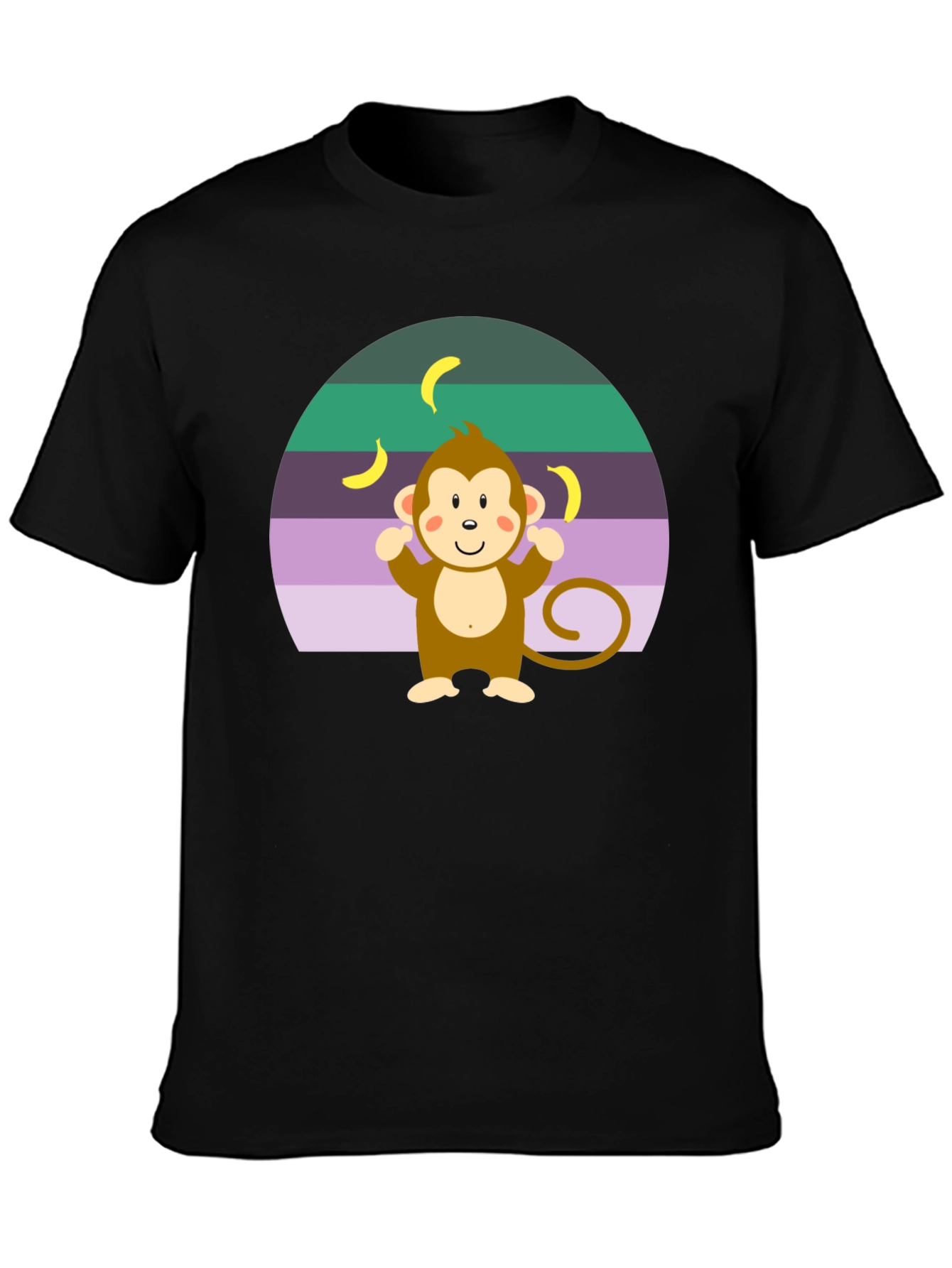 Black Monkey Banana T-Shirt Funny Cartoon view 3