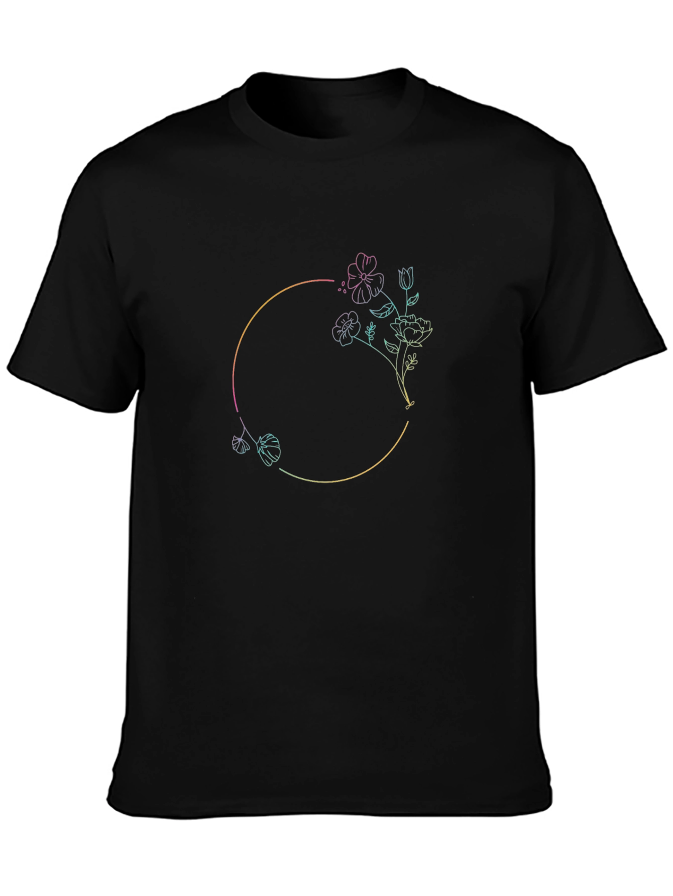 Black Floral Circle Graphic Tee - Stylish & Unique view 3