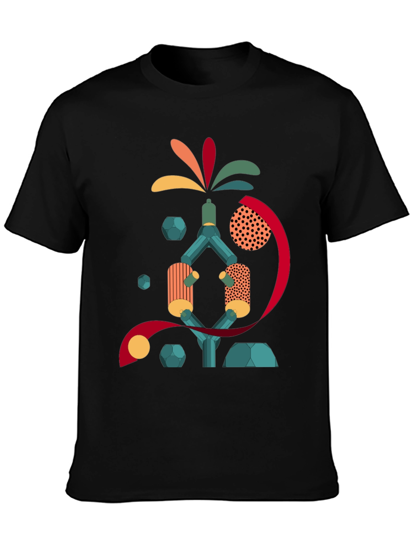 Black Abstract Geometric Design Black Cotton T-Shirt view 3