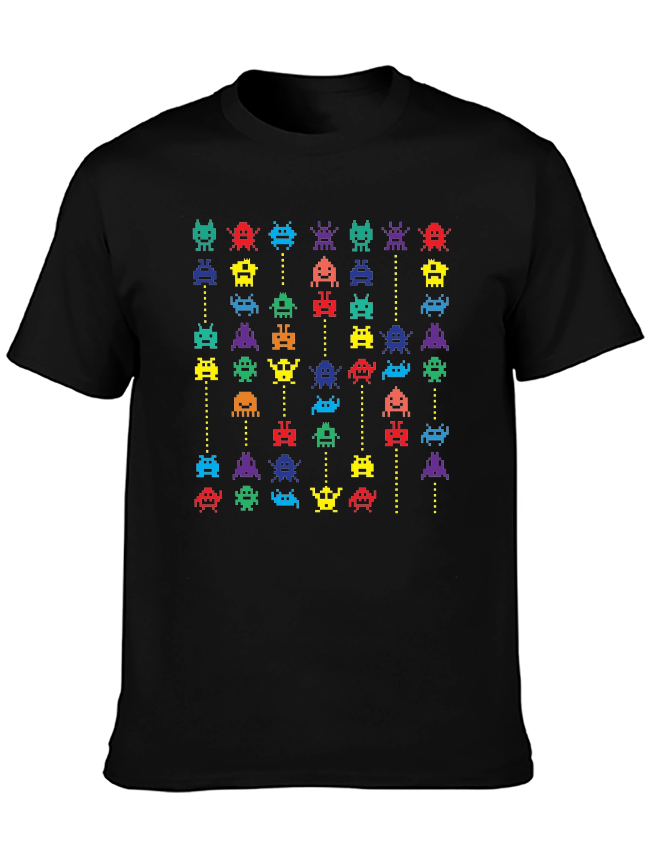 Black Retro Arcade T-Shirt - Pixelated Invaders Design view 3