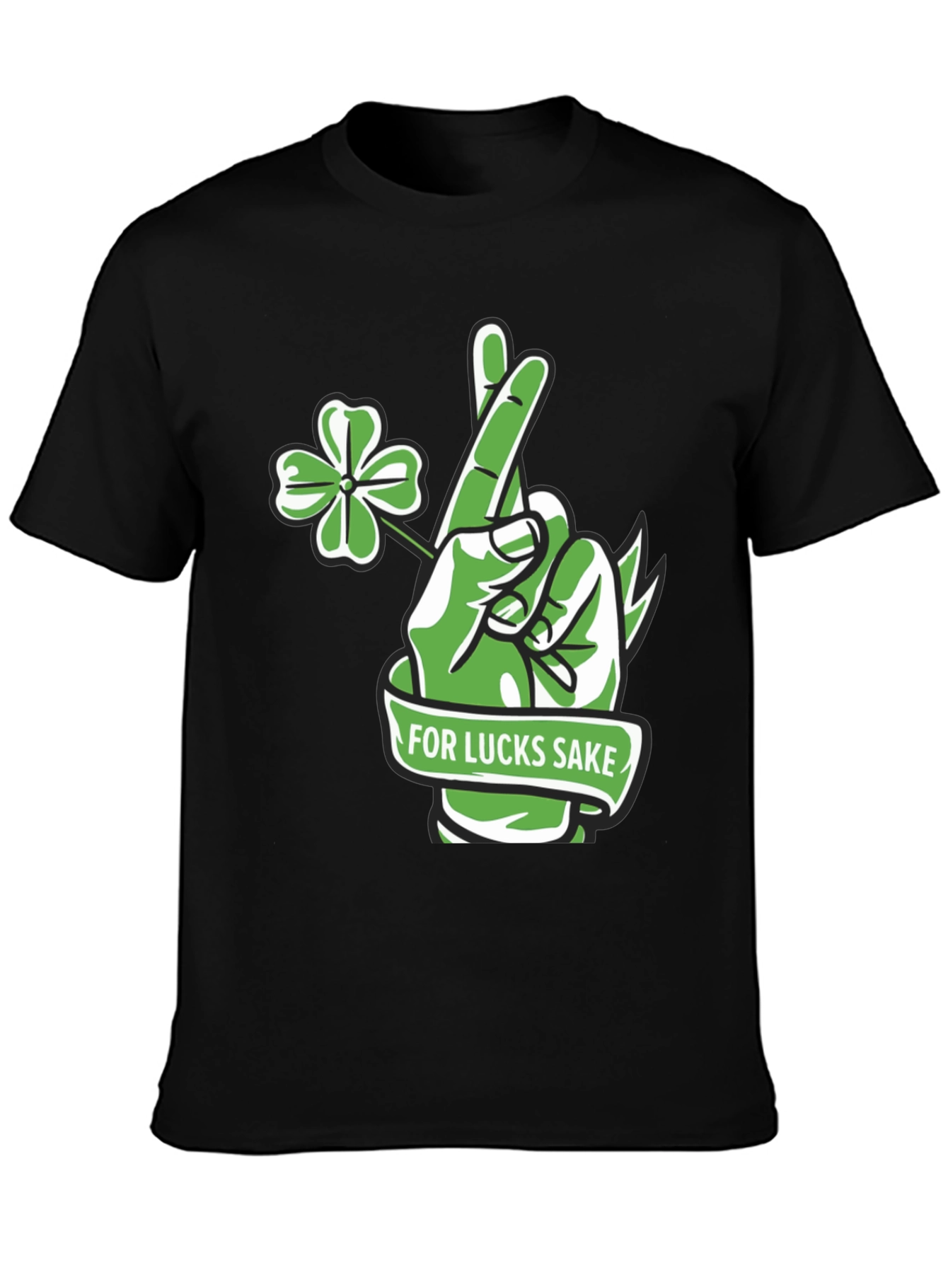 Black Lucky Charm T-Shirt - 'For Lucks Sake' Design view 3
