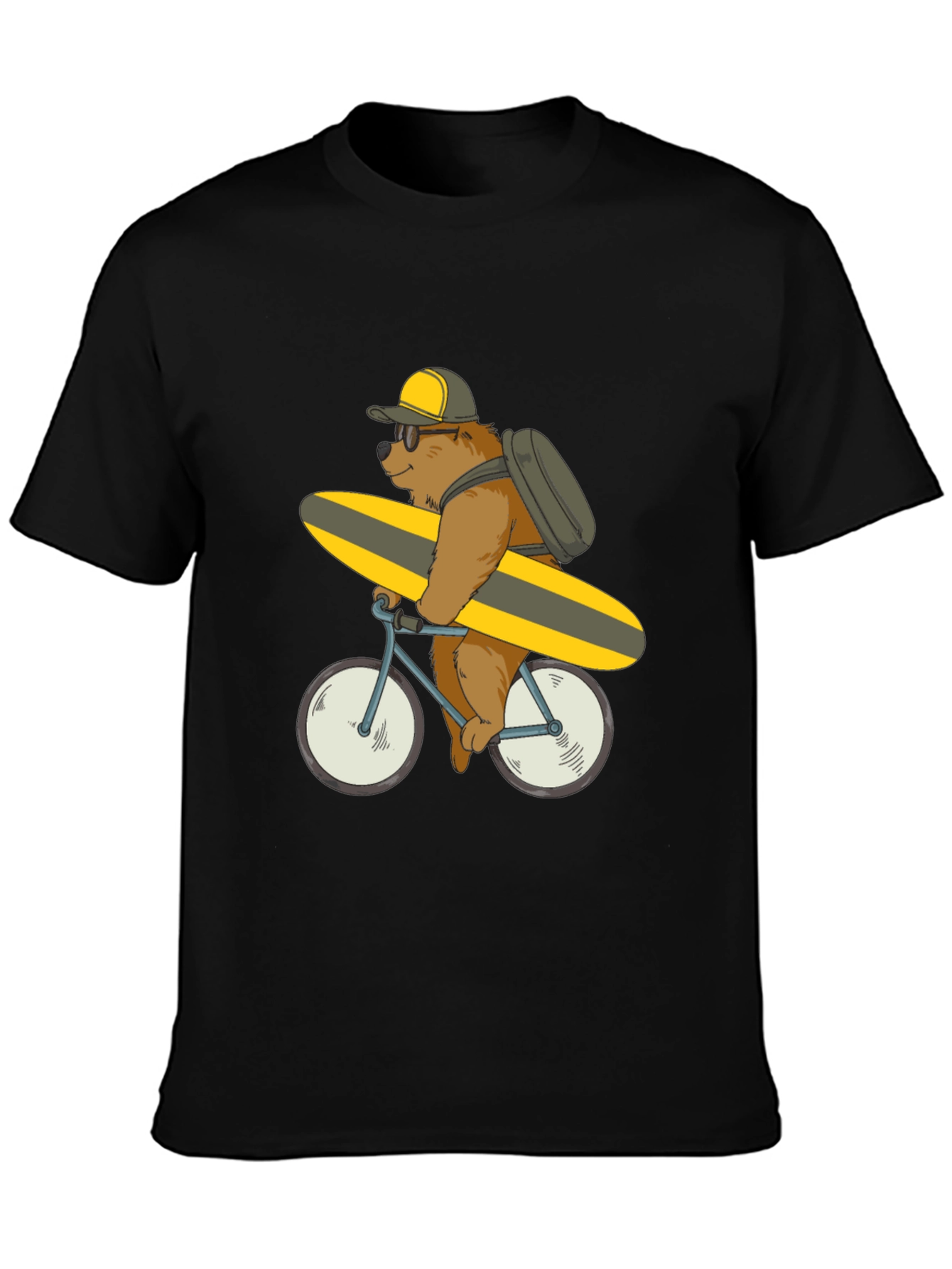 Black Bear on Bike T-Shirt - Surfing Bear Tee view 3