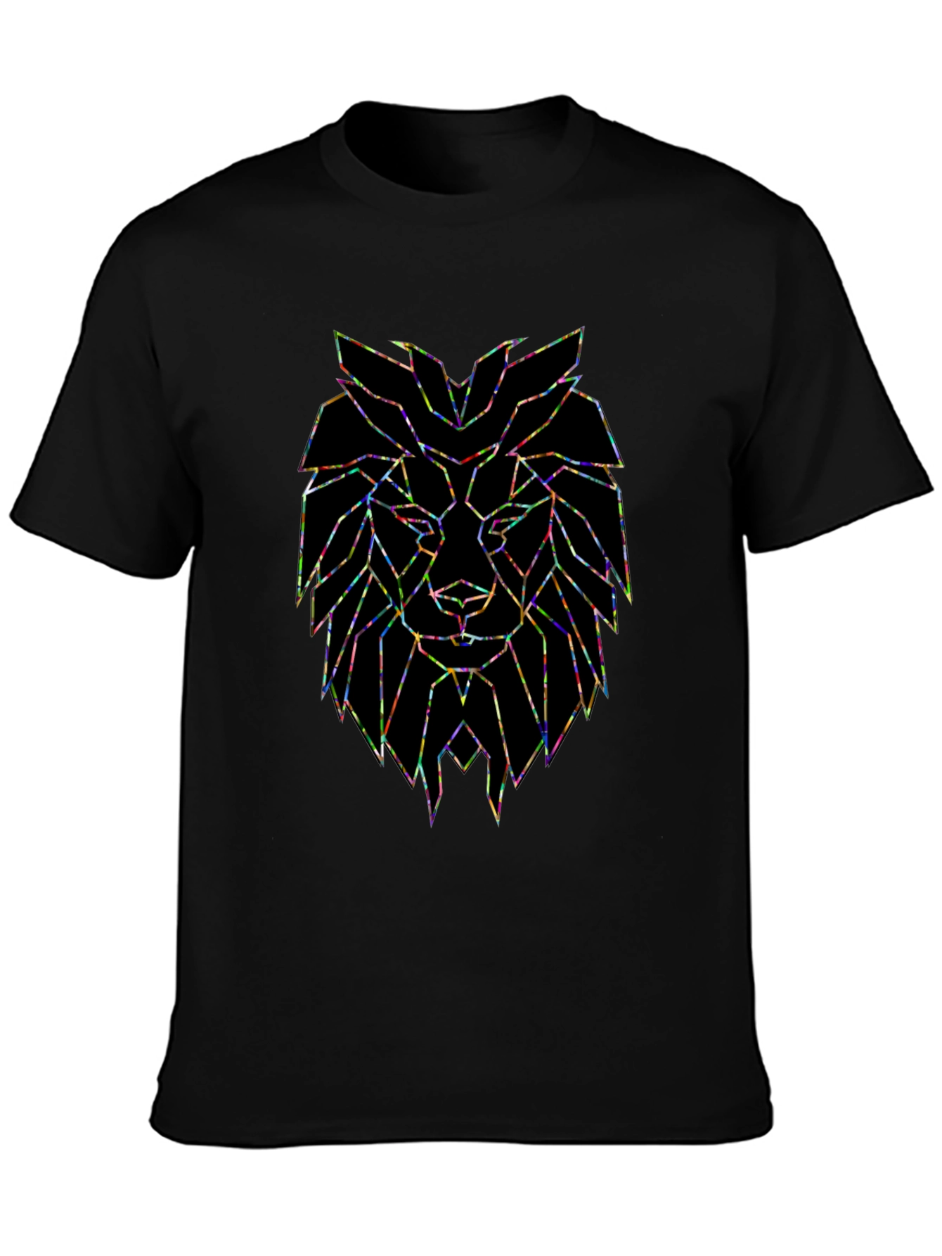 Black Geometric Lion Graphic Black T-Shirt view 3