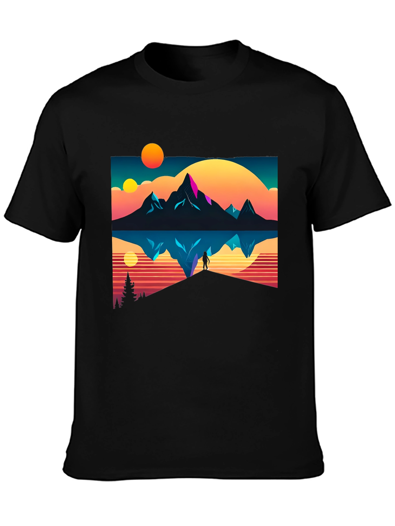 Black Retro Mountain Reflection Graphic Tee view 3
