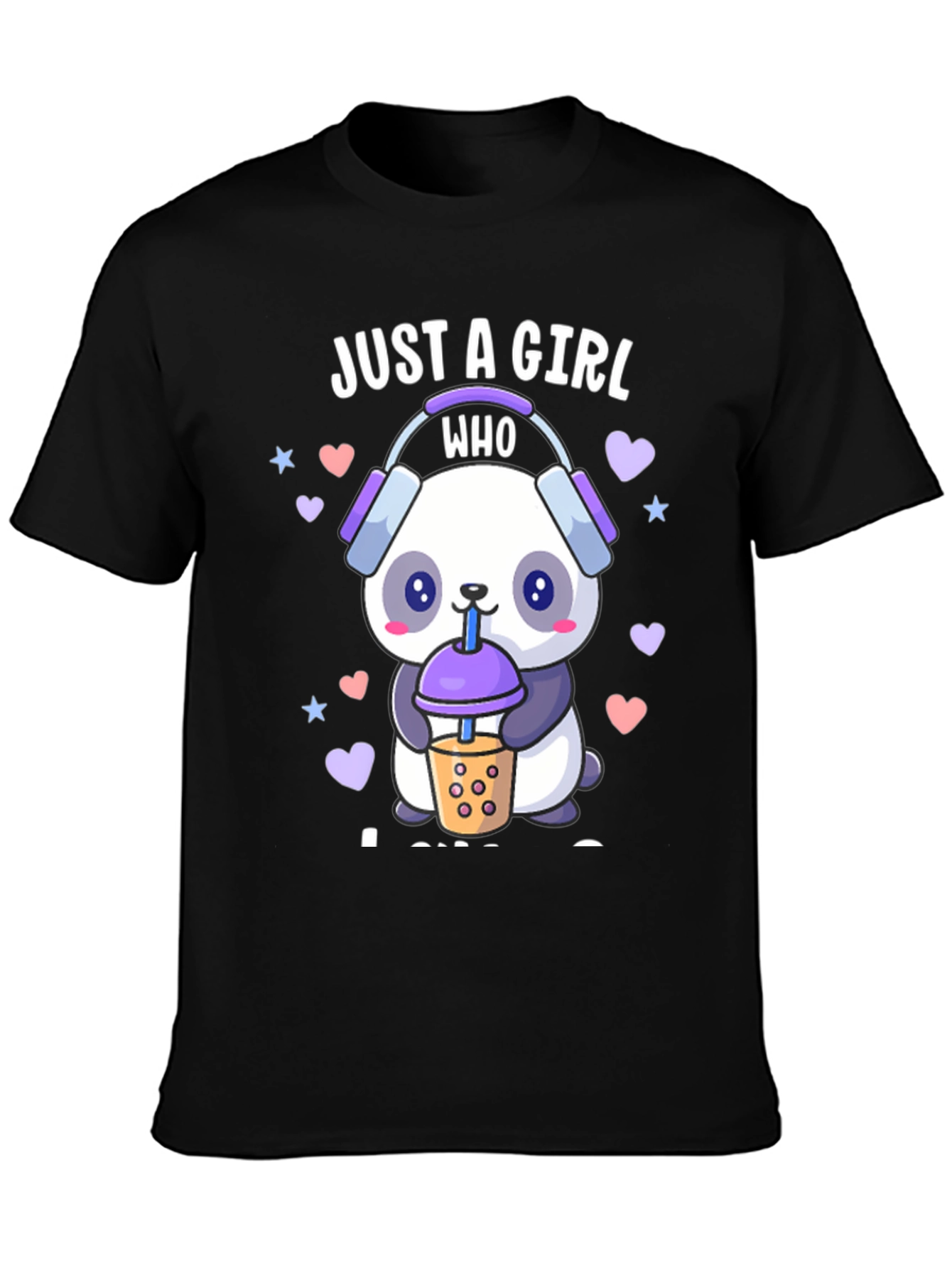 Black Just a Girl Who Loves Pandas T-Shirt view 3