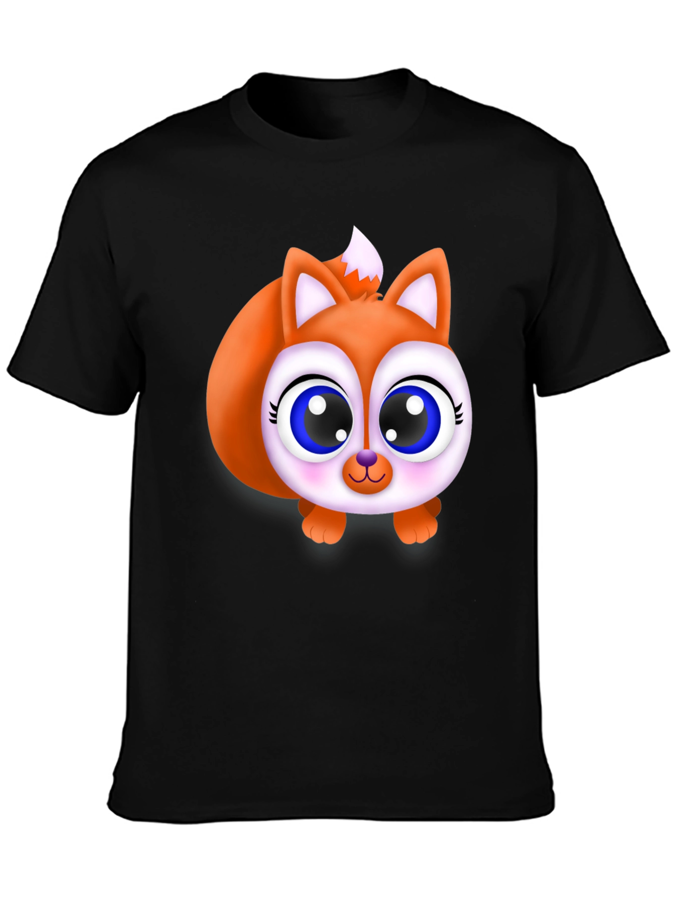 Black Cute Fox Graphic Tee - Black Cotton Blend Shirt view 3
