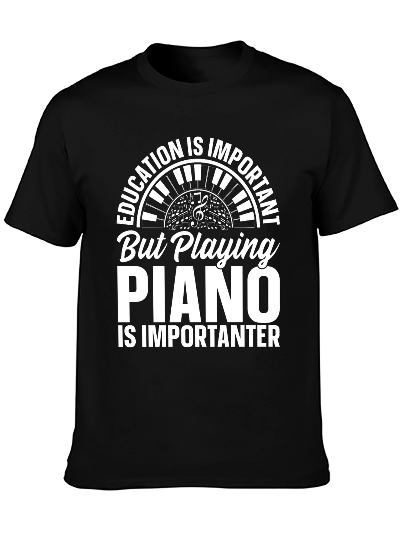 Black Funny Piano Player T-Shirt: Education is Important Tee view 3