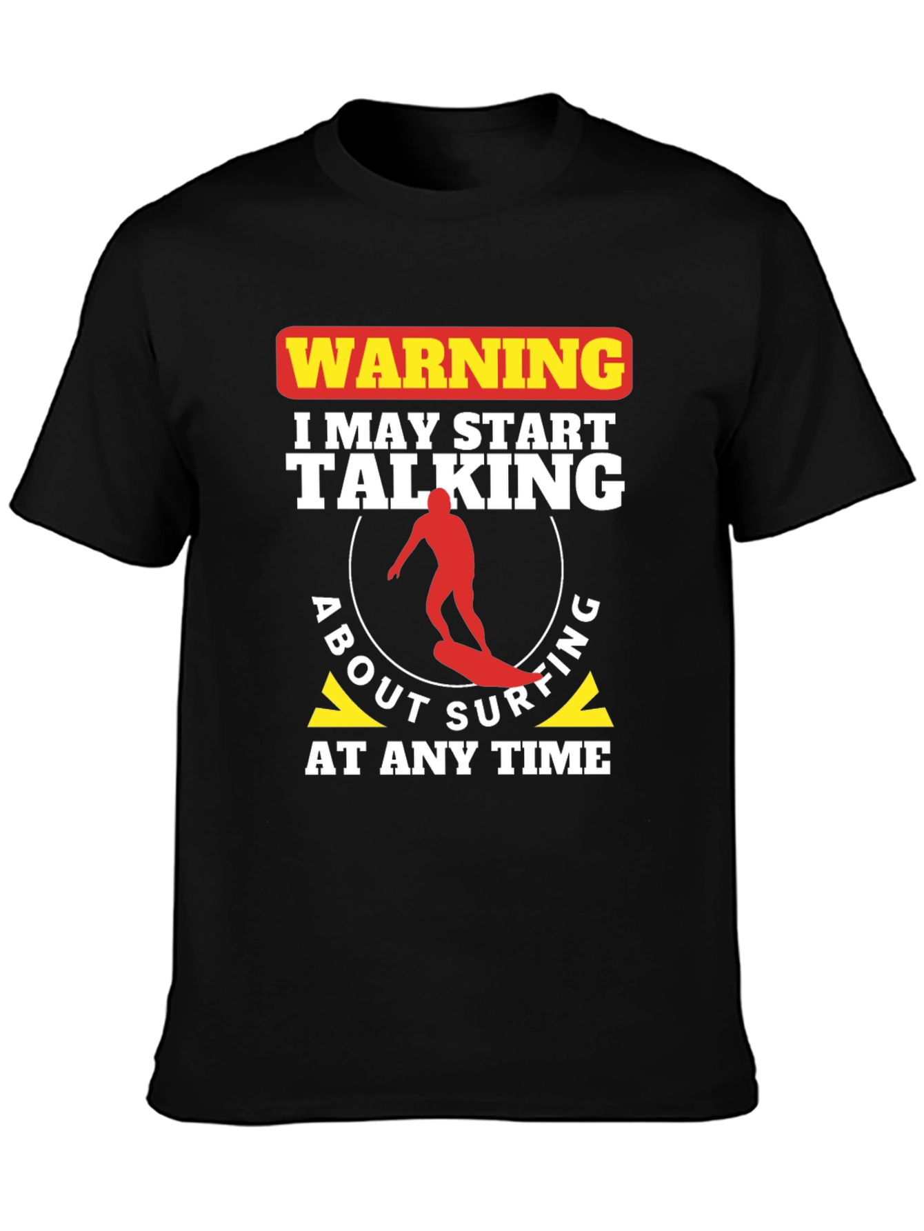 Black Surfing Warning Graphic T-Shirt - Surfer Gift Tee view 3