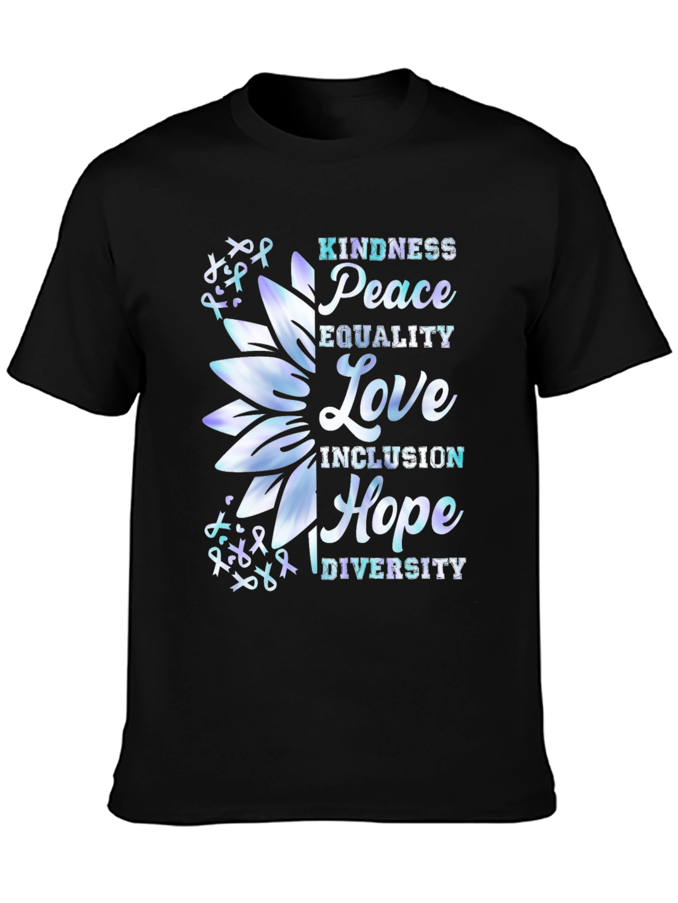 Black Kindness Peace Love Graphic T-Shirt view 3