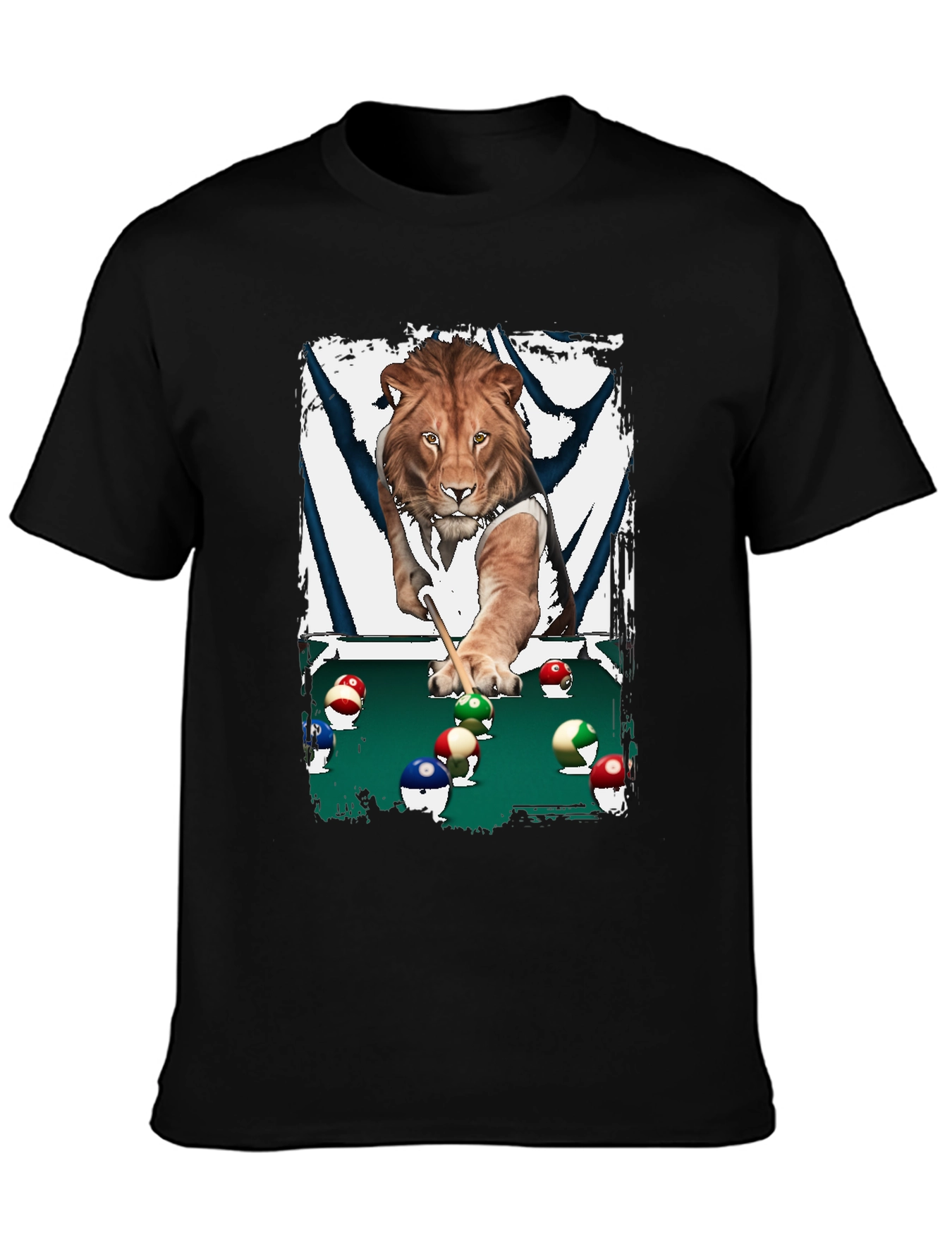 Black Lion Playing Pool T-Shirt - Unique Graphic Tee view 3