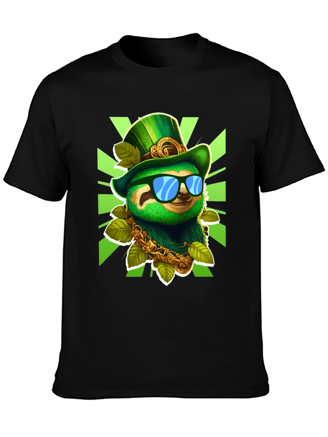 Black Lucky Sloth St. Patrick's Day T-Shirt view 3