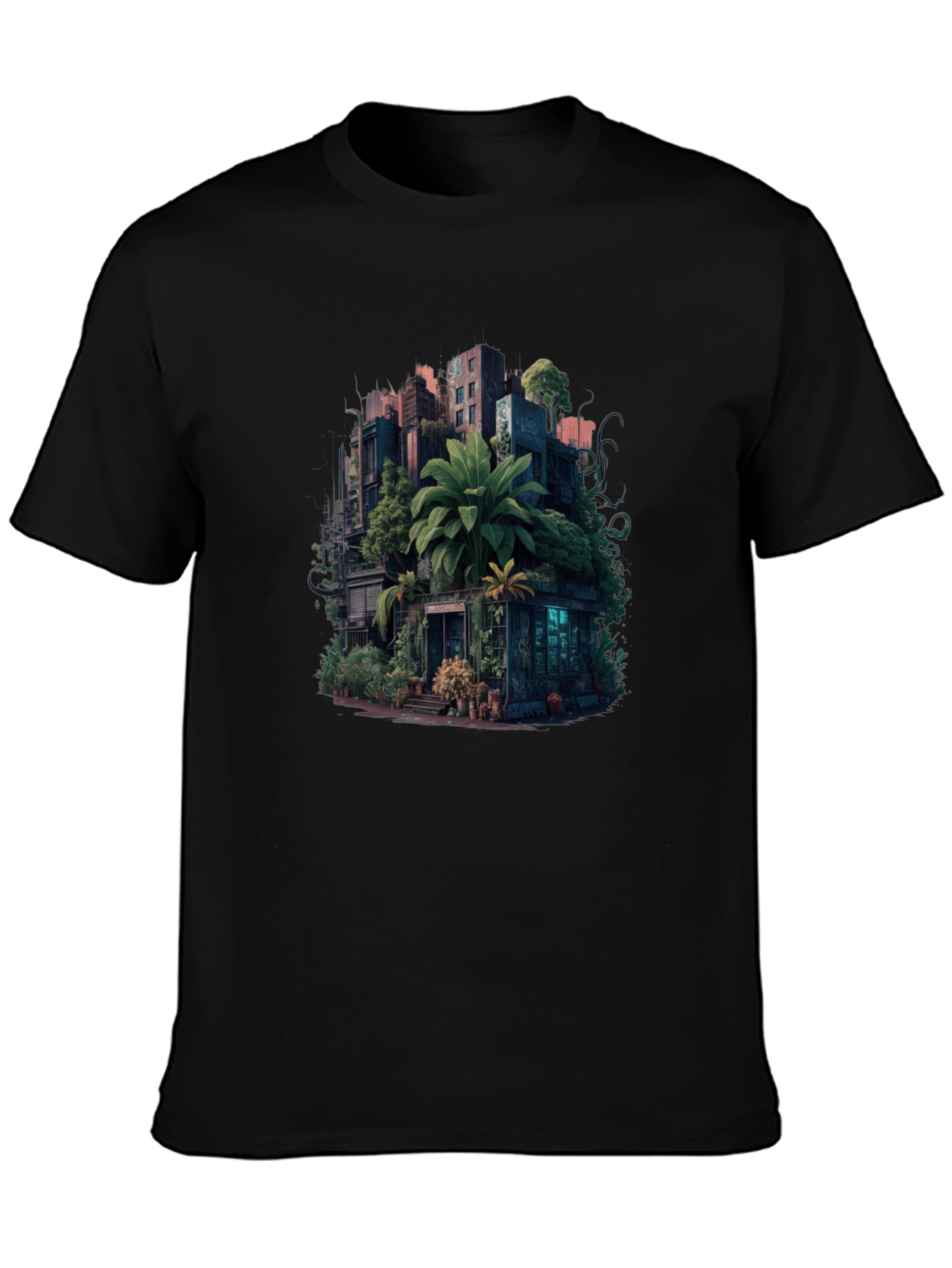 Black Urban Jungle T-Shirt: City Meets Nature Tee view 3
