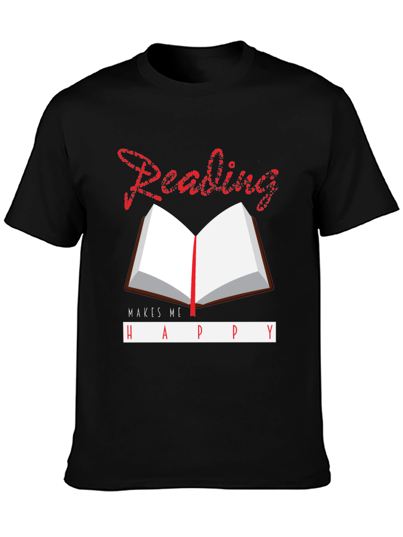 Black Reading Makes Me Happy Graphic T-Shirt view 3
