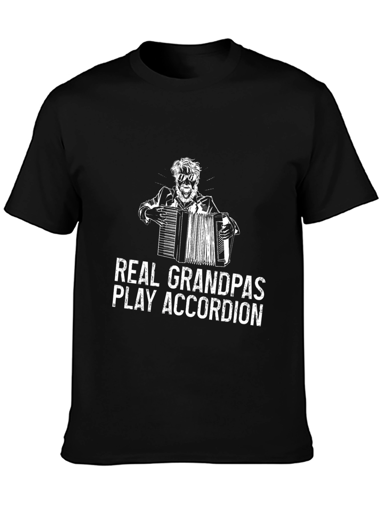 Black Real Grandpas Play Accordion Black T-Shirt view 3