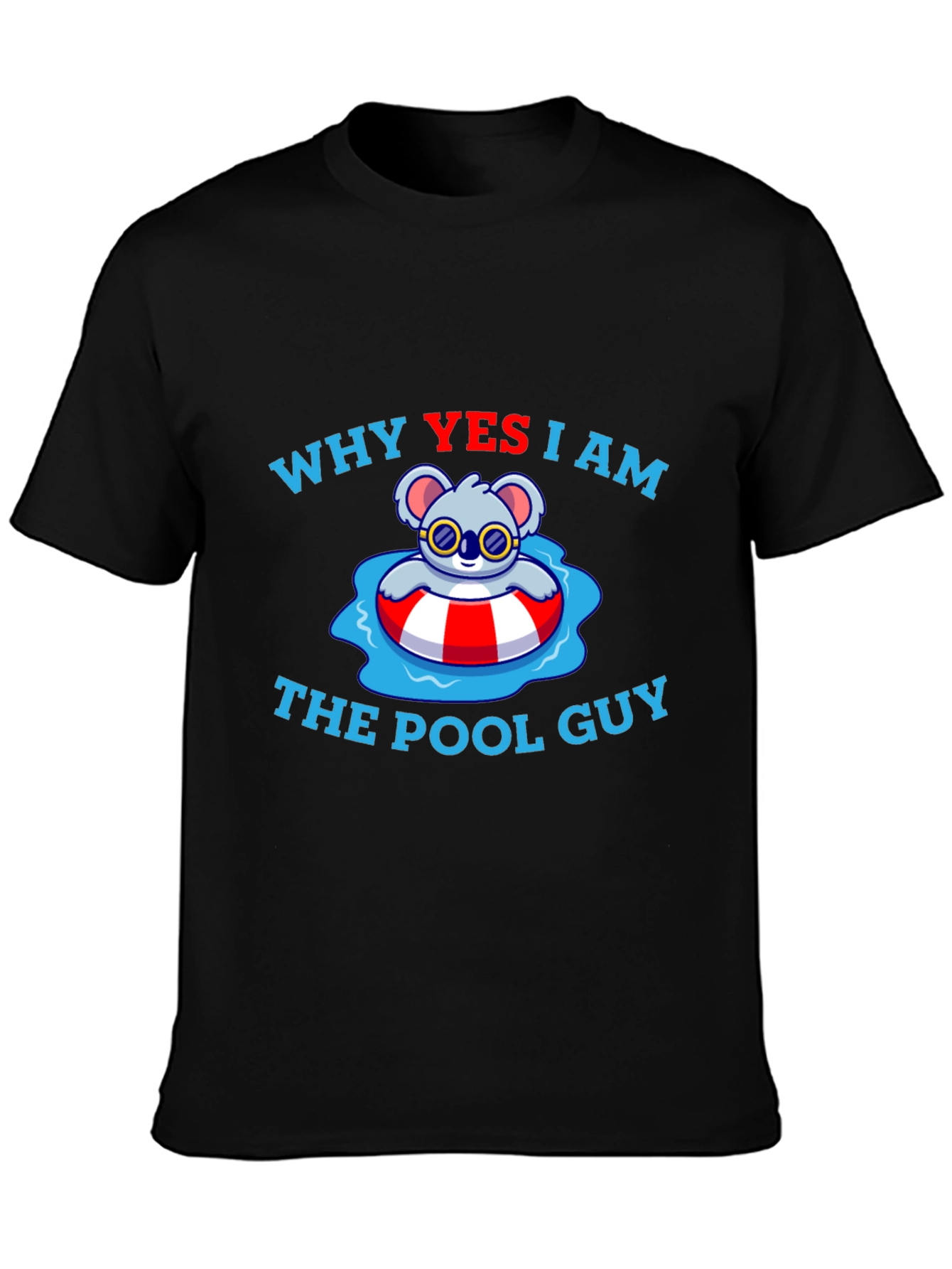 Black Funny Koala Pool Guy T-Shirt - Black view 3