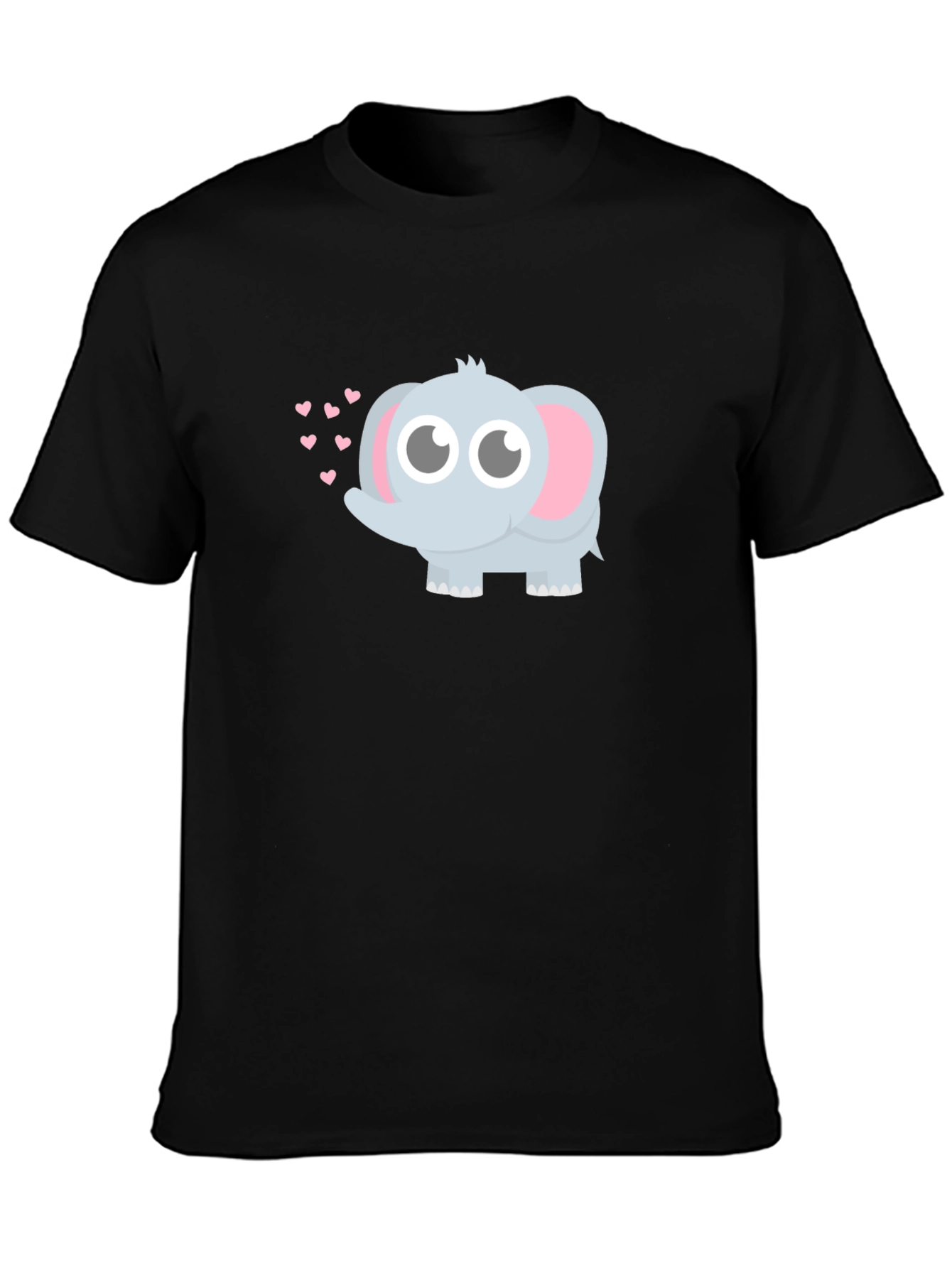 Black Cute Elephant Heart Graphic Black T-Shirt view 3