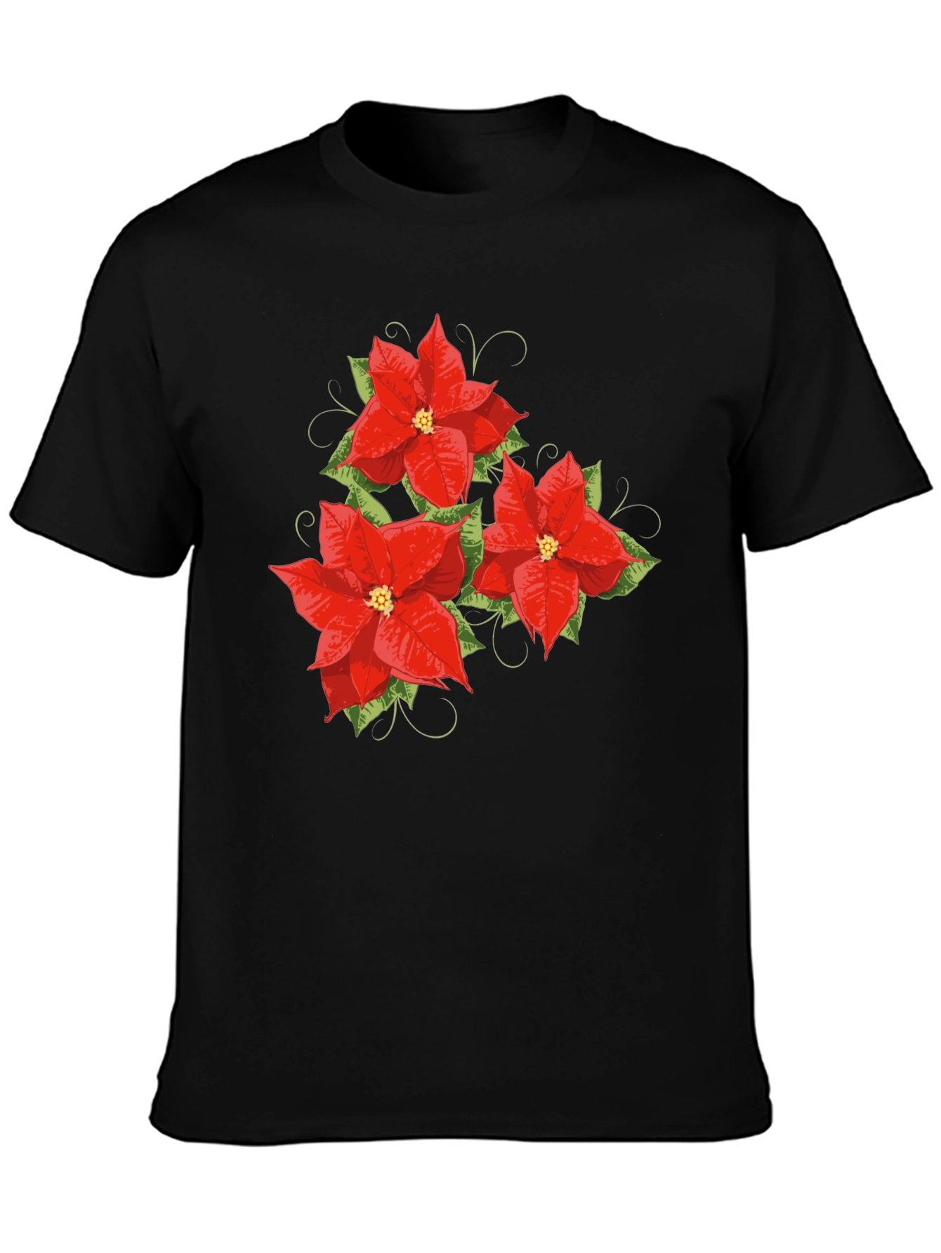 Black Floral Poinsettia Graphic Tee - Holiday Style view 3