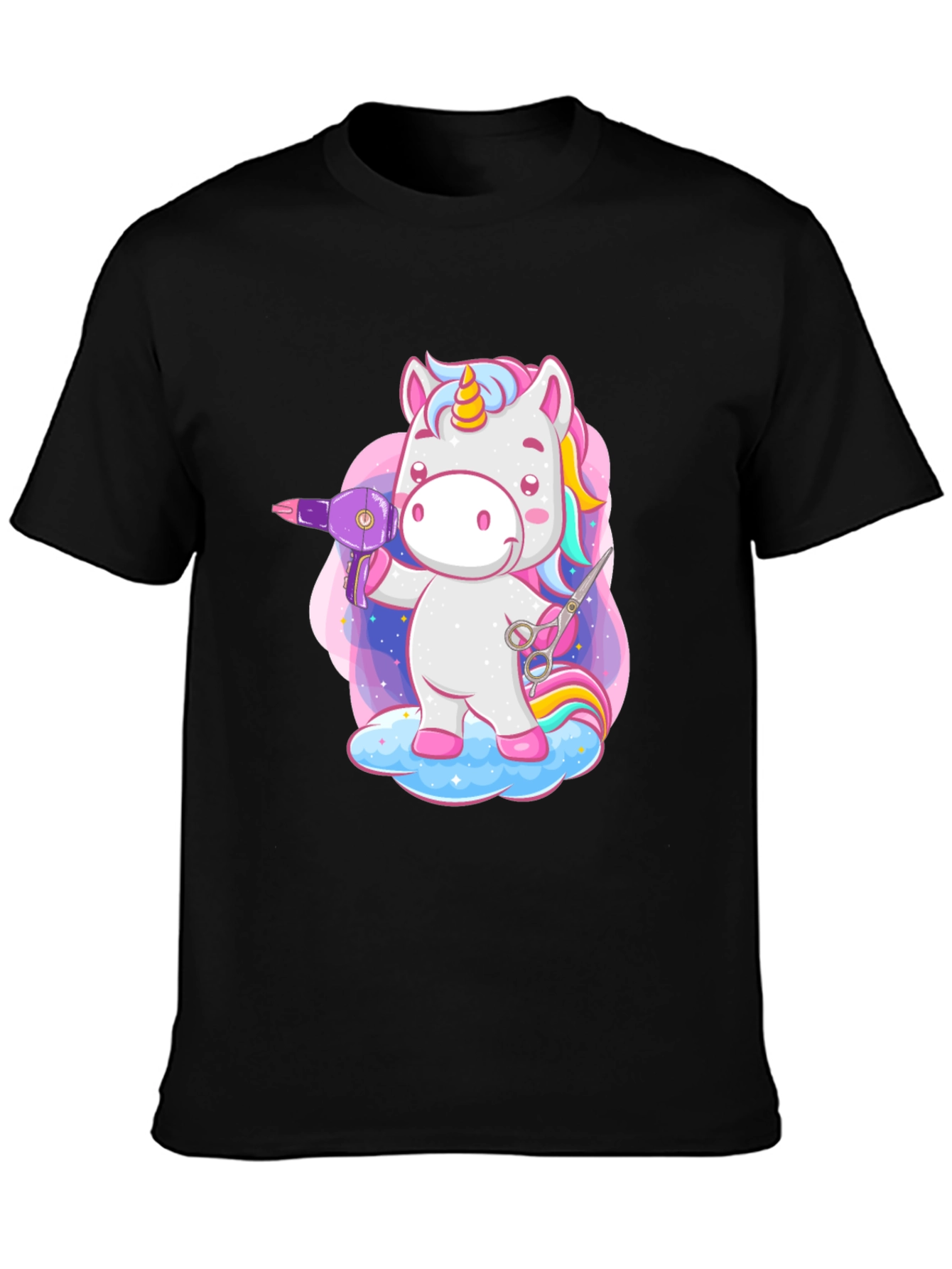 Black Unicorn Hair Stylist Graphic T-Shirt view 3