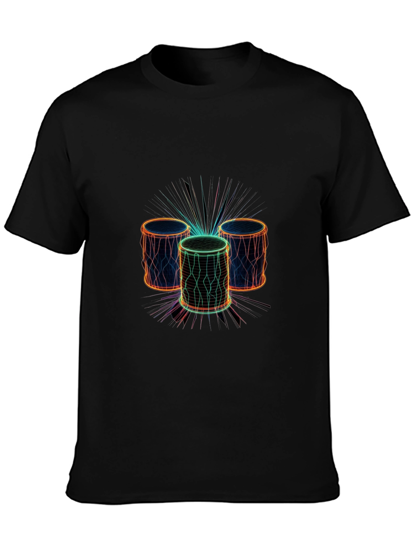 Black Neon Drums Graphic Tee - Black Crew Neck T-Shirt view 3