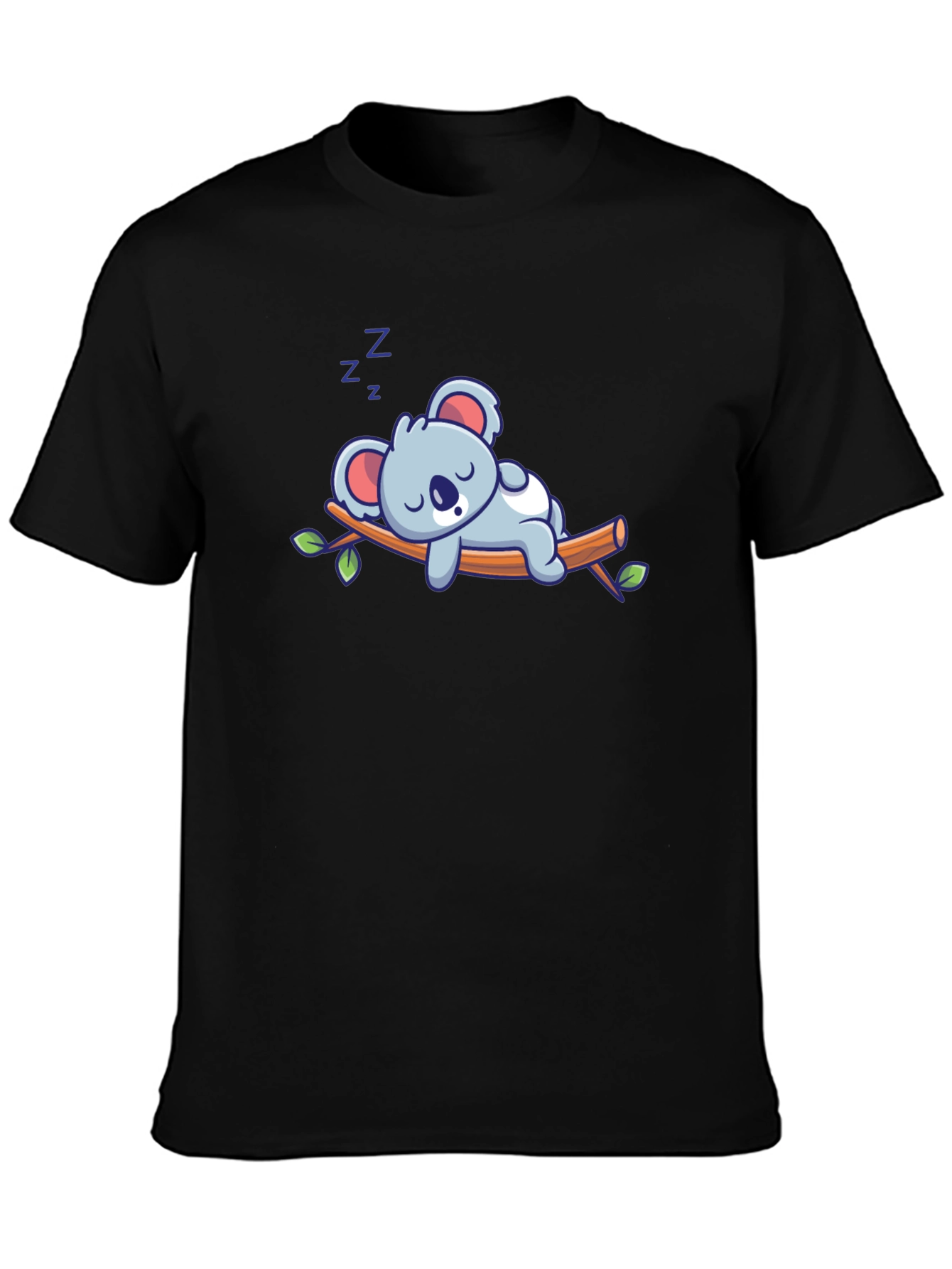 Black Cute Sleeping Koala T-Shirt - Soft Cotton Blend view 3
