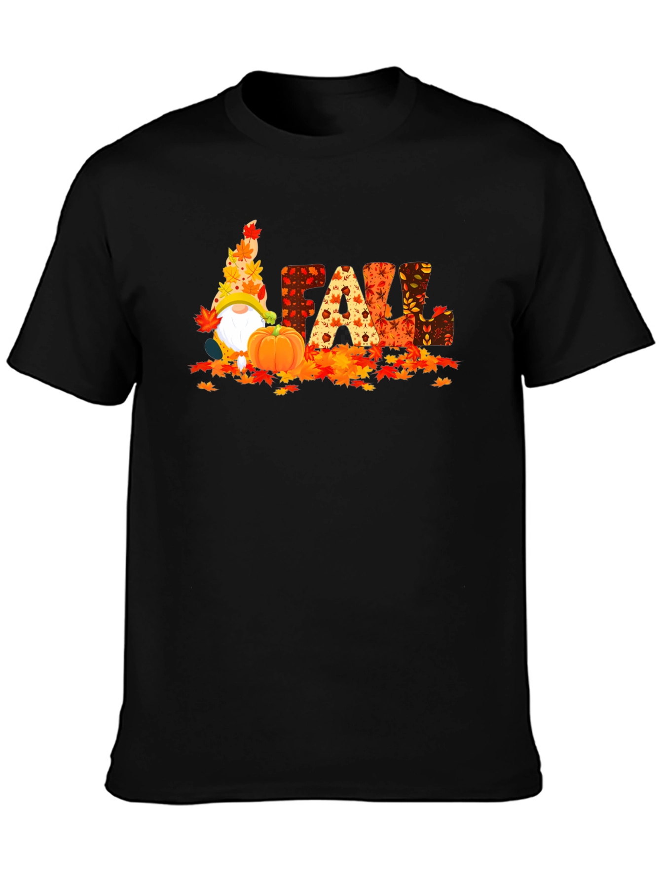 Black Fall Gnomes Graphic Tee - Autumn Harvest Shirt view 3