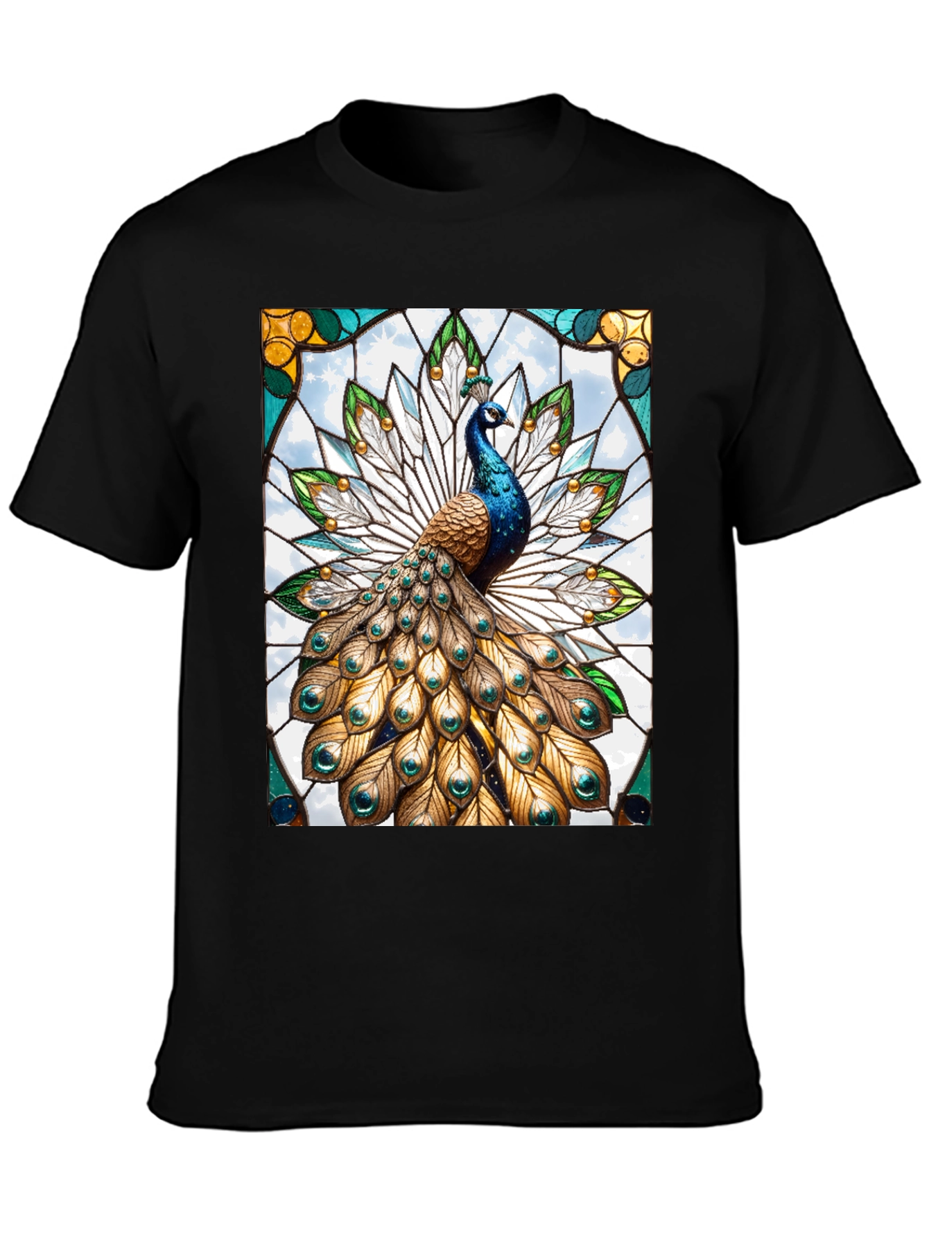 Black Peacock Stained Glass Graphic T-Shirt view 3
