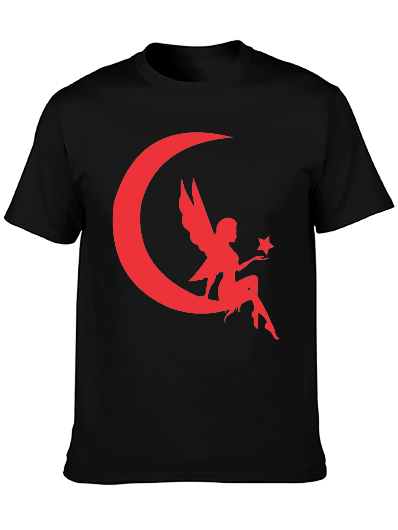 Black Fairy Moon Graphic Tee - Black Cotton Blend T-Shirt view 3
