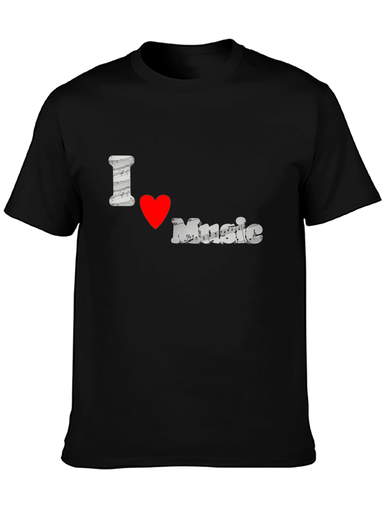 Black I Love Music Black T-Shirt view 3