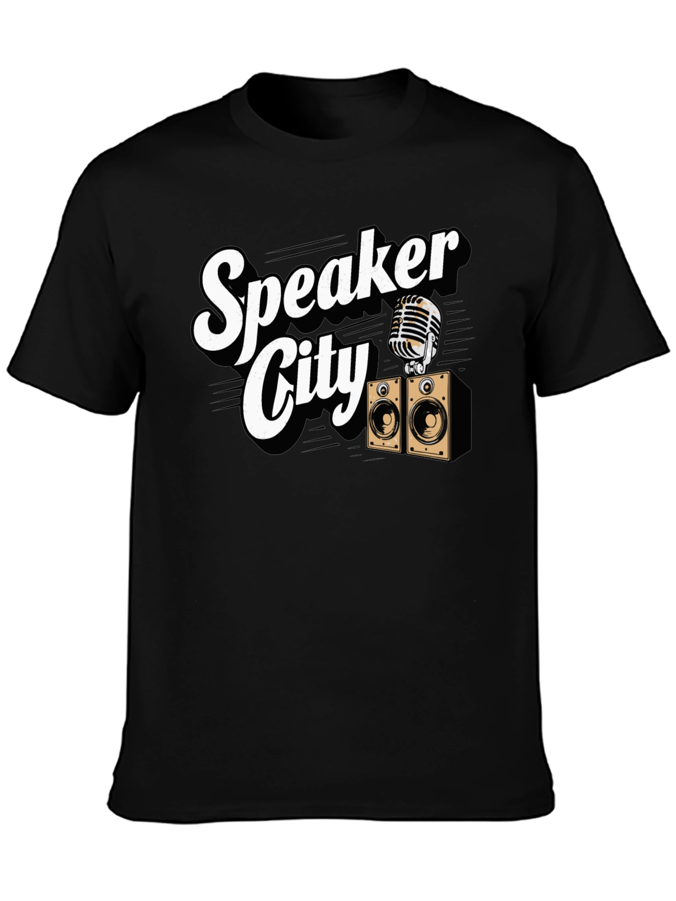 Black Speaker City Graphic T-Shirt - Retro Music Tee view 3