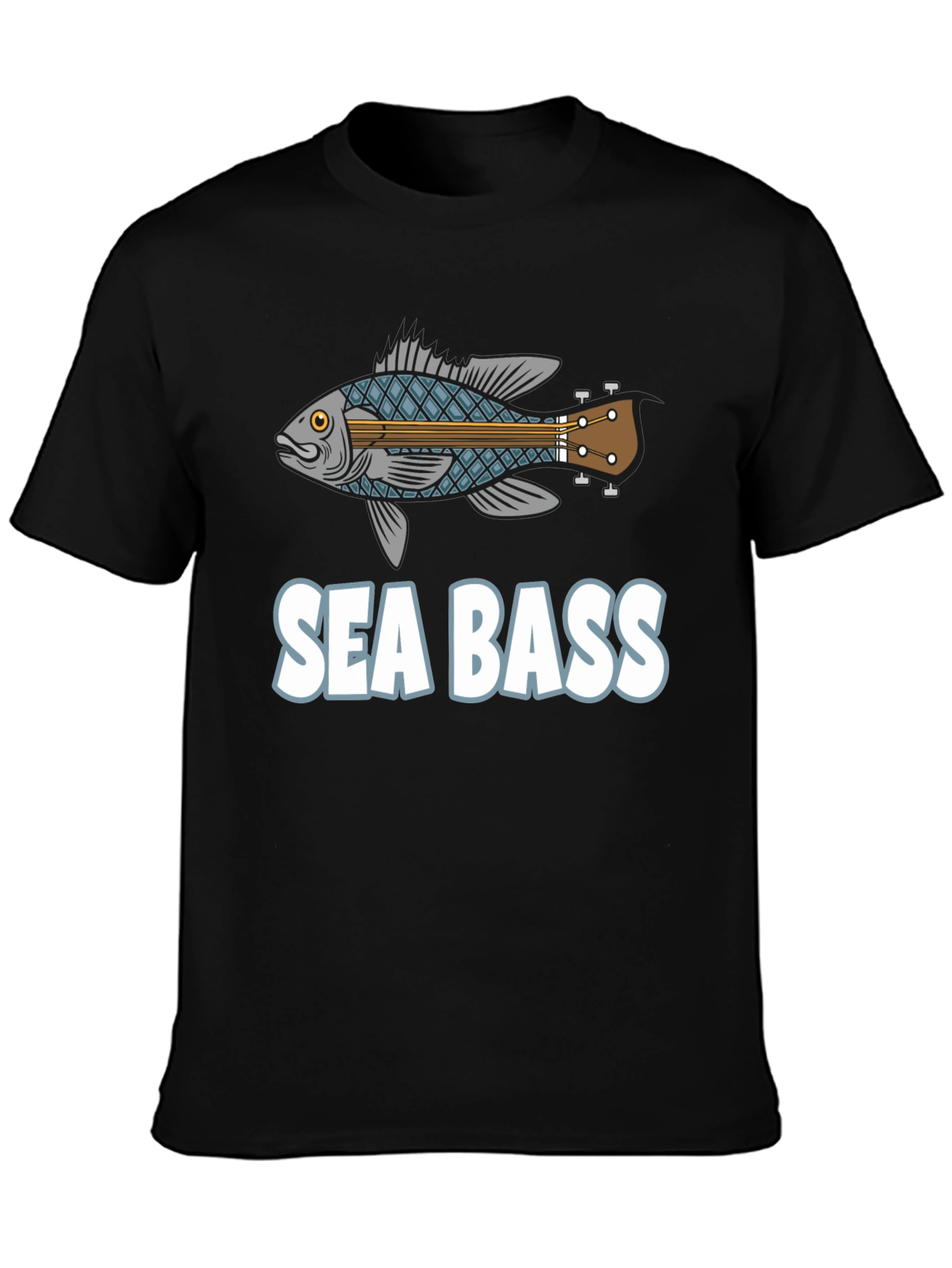 Black Sea Bass Guitar T-Shirt - Funny Music Fishing Tee view 3