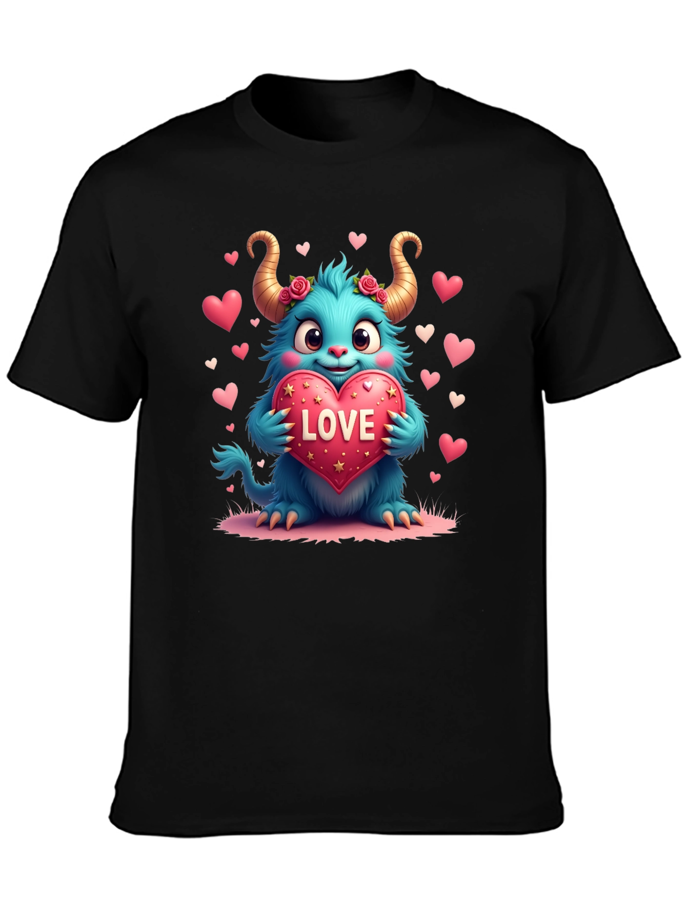 Black Monster Love Graphic Tee - Heart Valentine's view 3